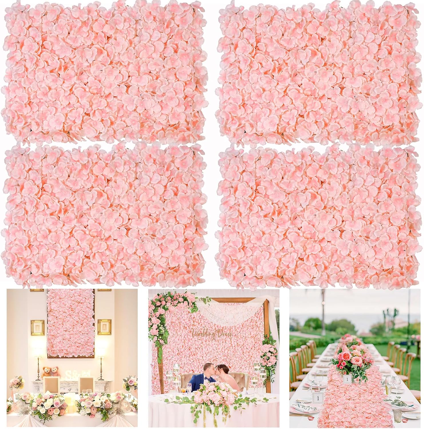 B-Cool B0D86MVM54 Hydrangea Flower Wall Panels Backdrop 4 Pcs 3D Decor for Bedroom Wedding Reception Party 2.66ft x 4ft