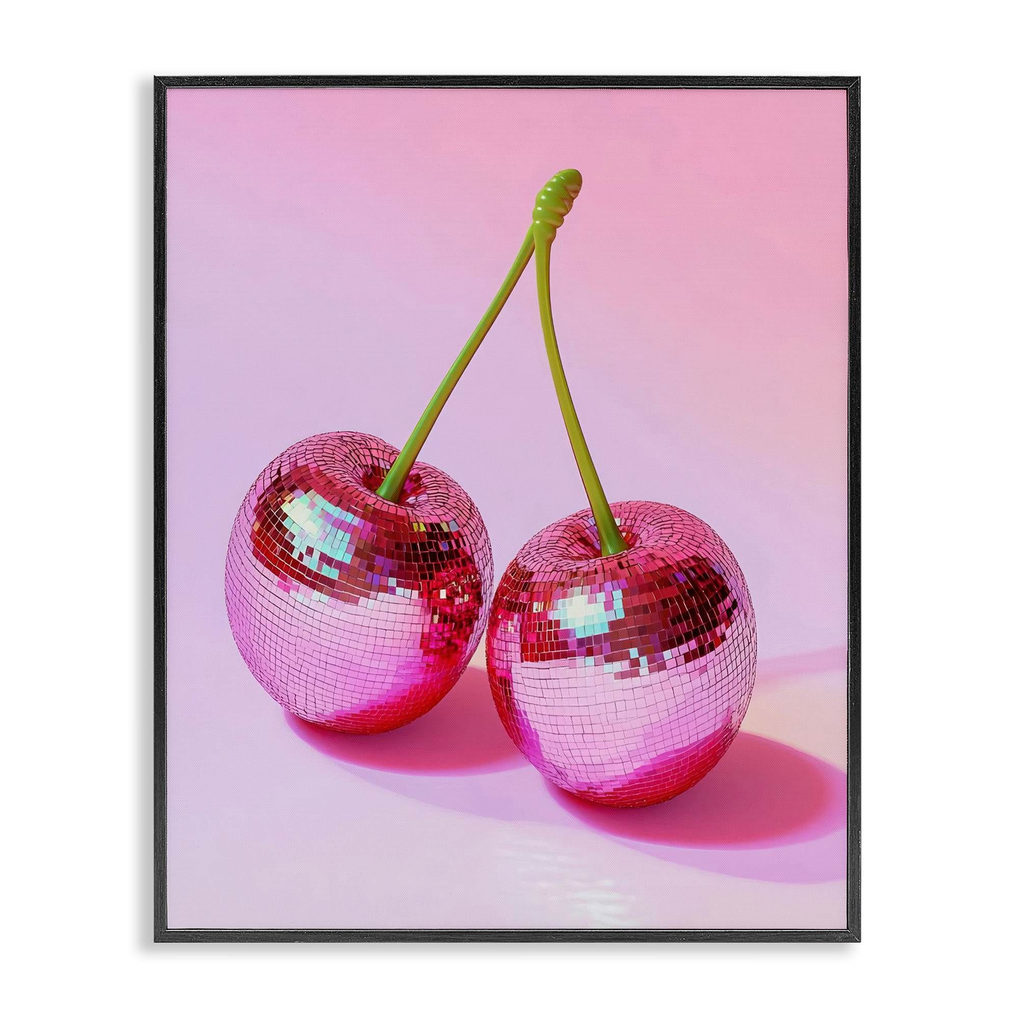 Stupell Industries BT-640-FR-11X14 Pink Disco Cherries Black Framed Giclee Art By LSR Creative Studio 11 x 14