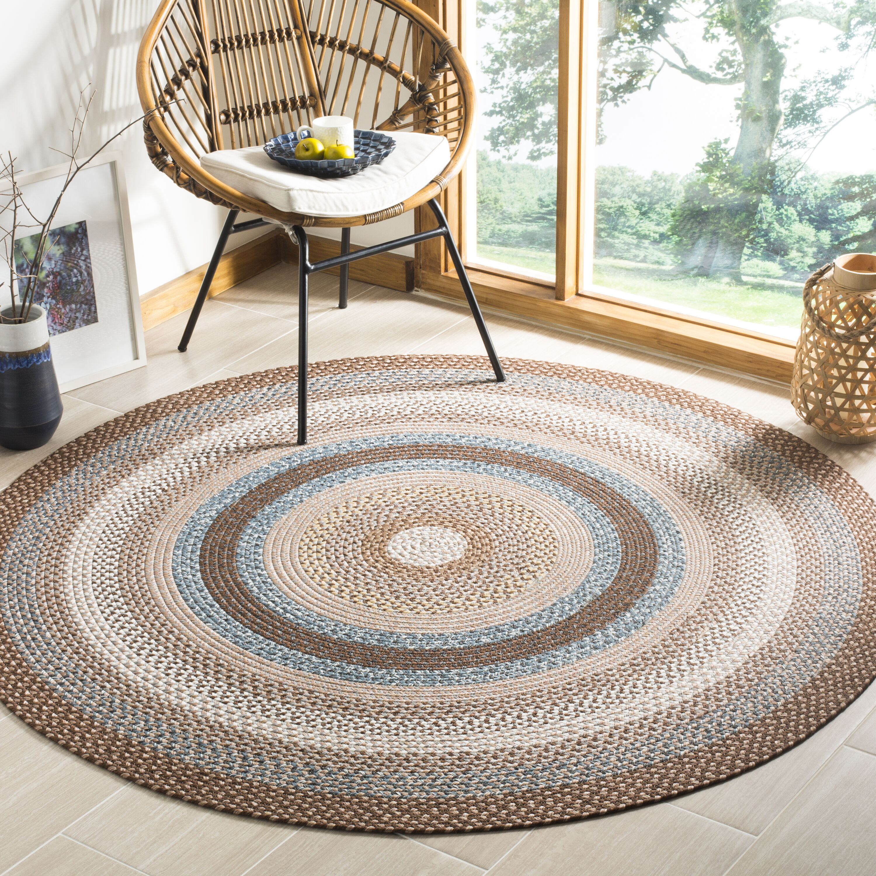Braided 313A Brown Multi 5ft x 5ft Country Floral Rug