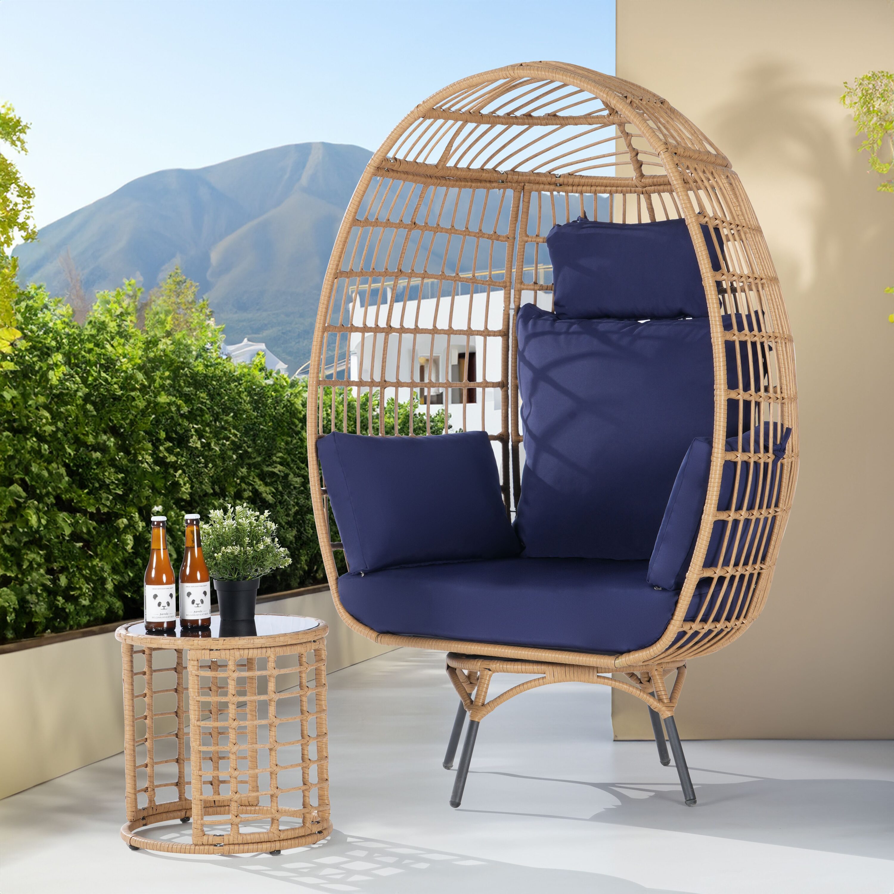 SANSTAR L-RJDC55NY-AC 2 -Piece Wicker Patio Conversation Set with Blue Cushions