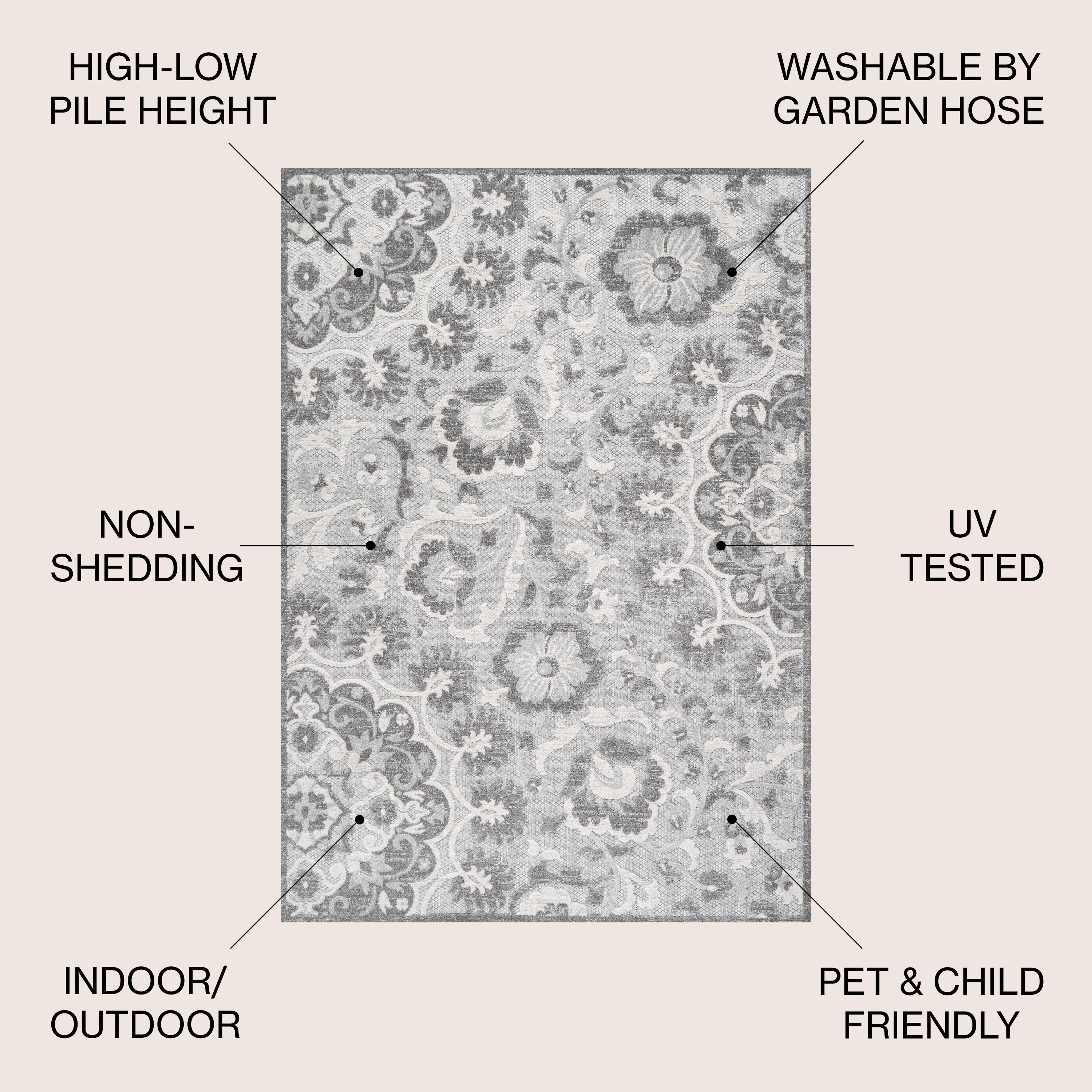 Lucena 8' x 10' Gray Synthetic Medallion Reversible Area Rug
