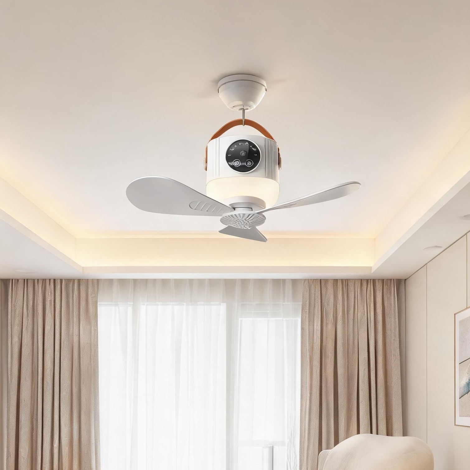 Watnature ABS and PP portable camping fan light with remote and timer hanging or freestanding design
