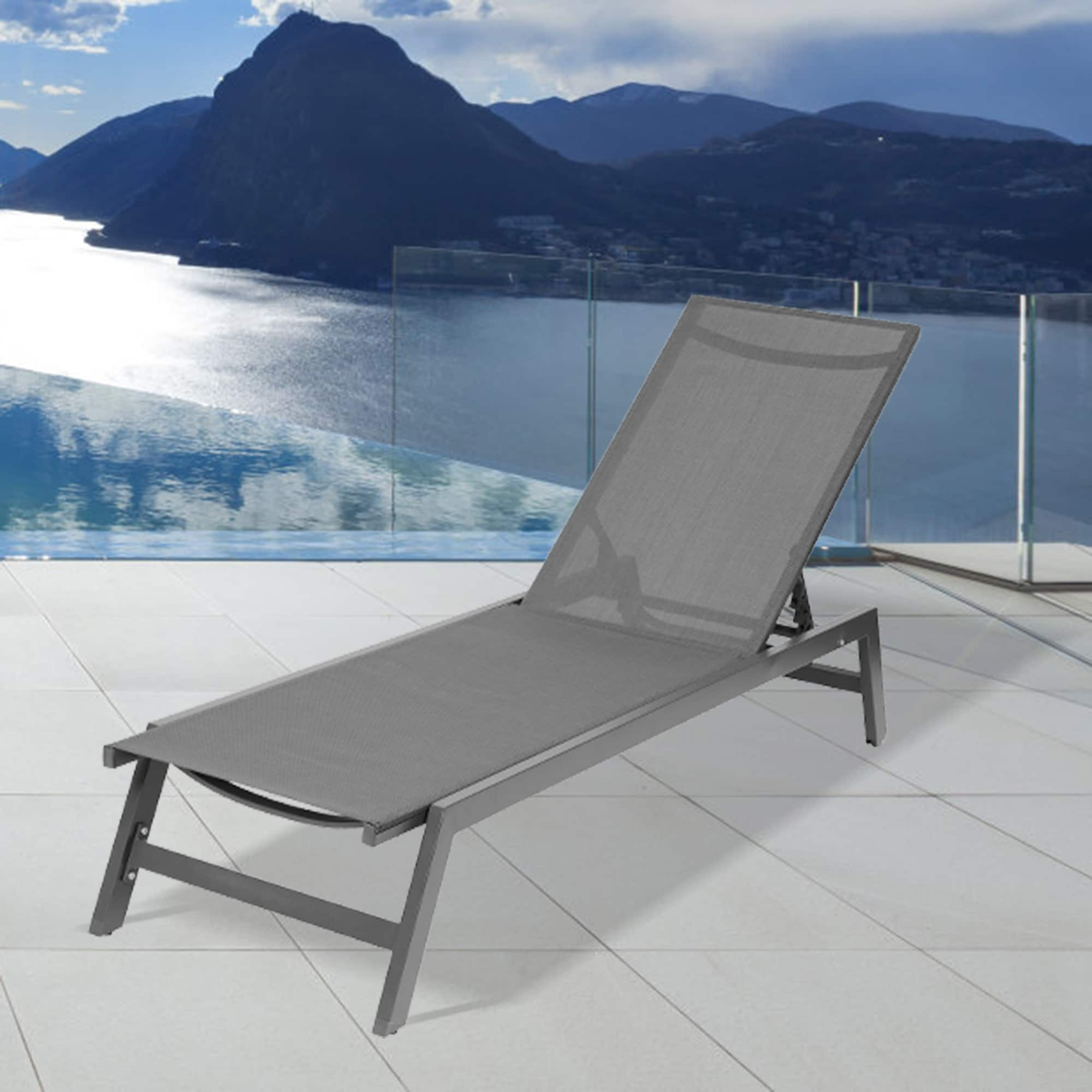 Clihome Patio Chair Metal Aluminum Frame Stationary Chaise Lounge Chair ...