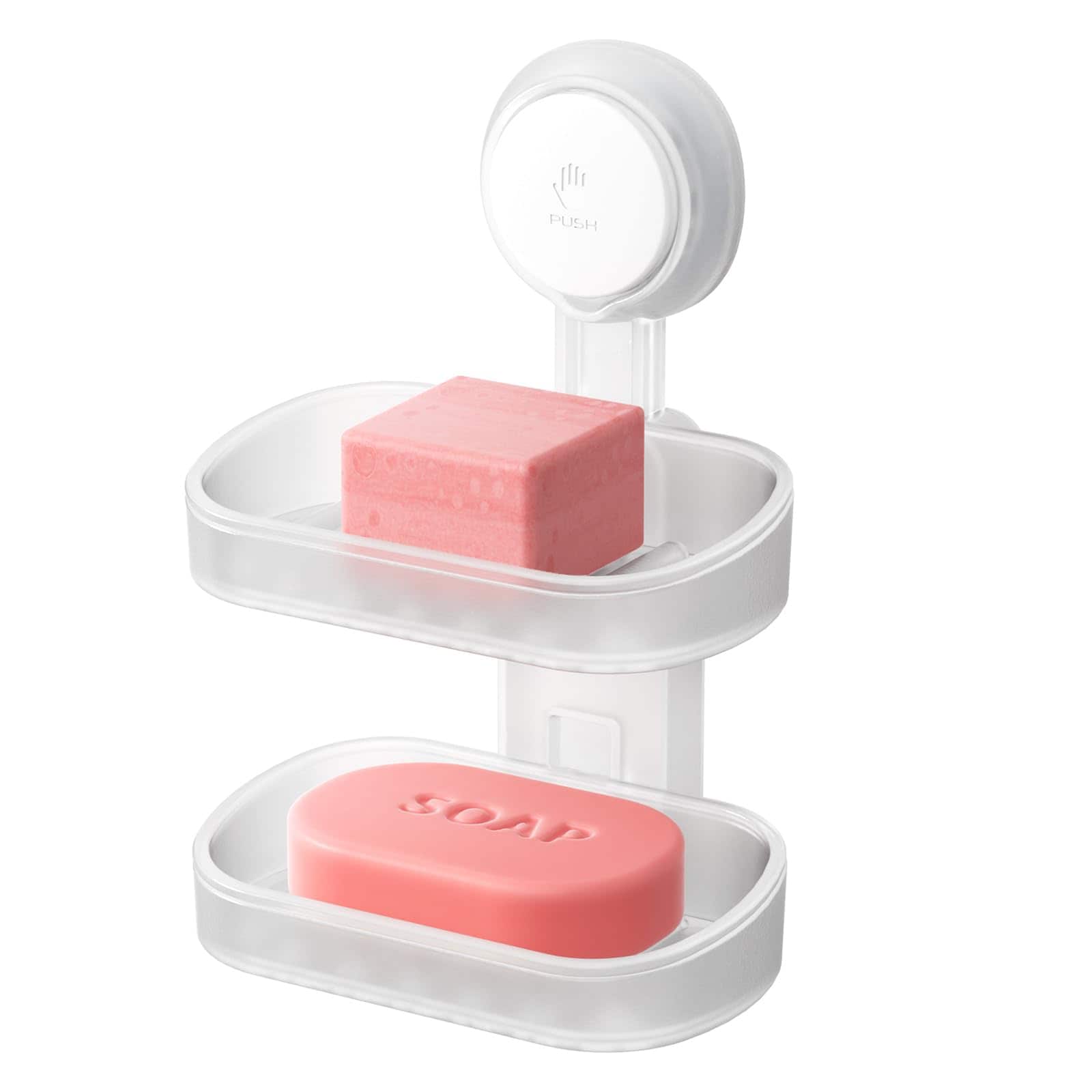 JOWEI  Suction Cup Soap Holder for Shower Wall Double Layer Clear Soap Dish Bathroom Accessories Removable Strong Hold Drill Free