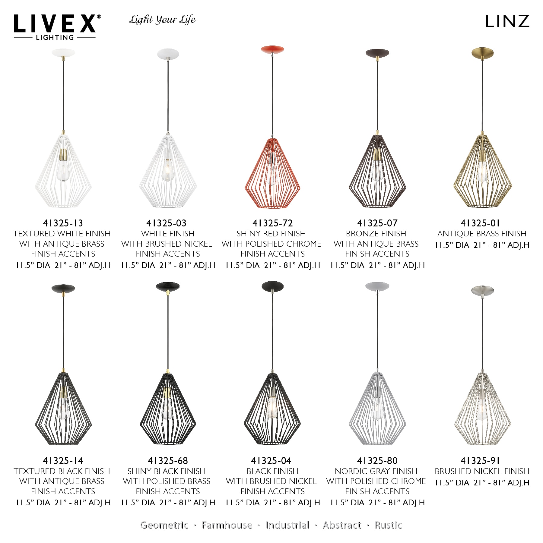 Linz Black Steel Geometric Mini Pendant Light - 21" Height