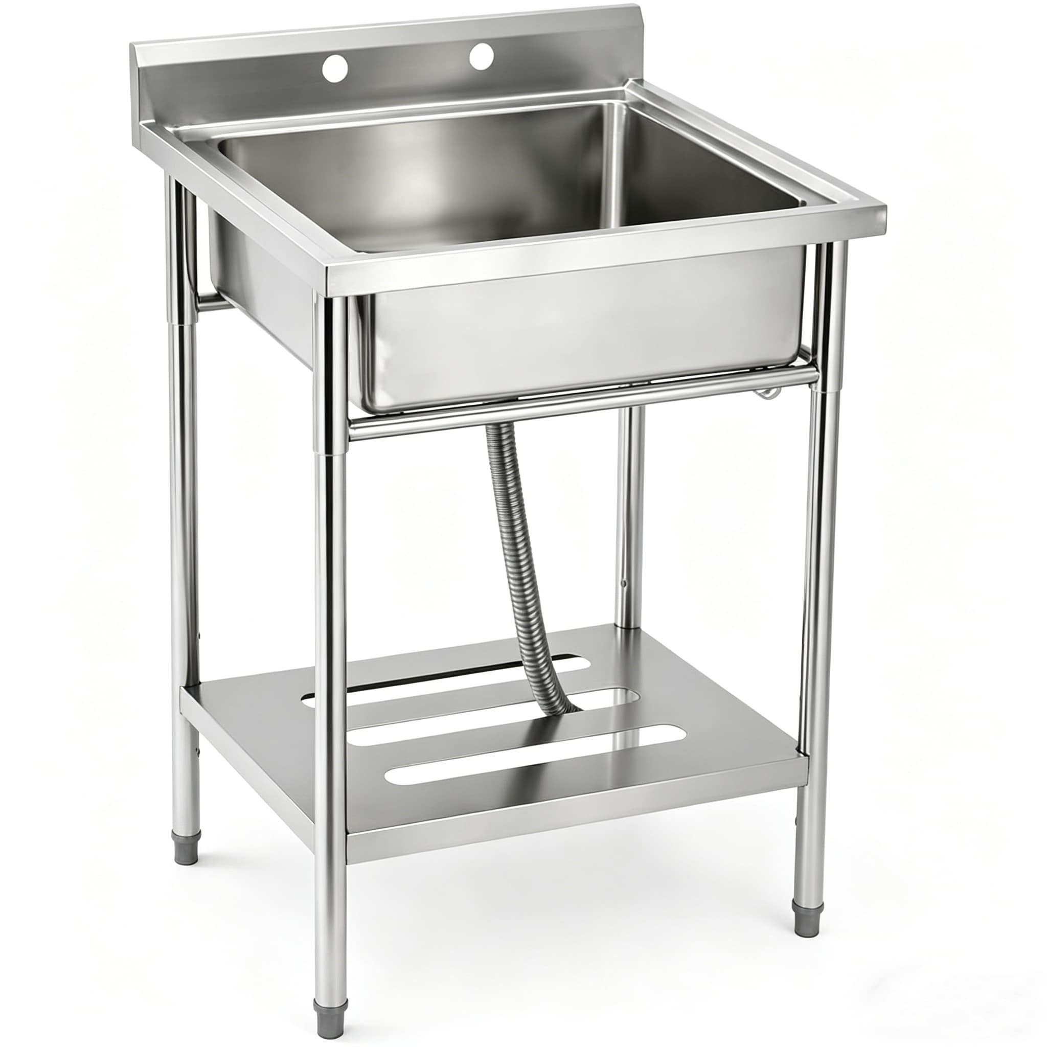 GarveeLife Freestanding Commercial Stainless Steel Utility Sink Laundry Tub with Hot and Cold Water Adjustable Legs Storage Shelf Hooks and Backsplash without faucet