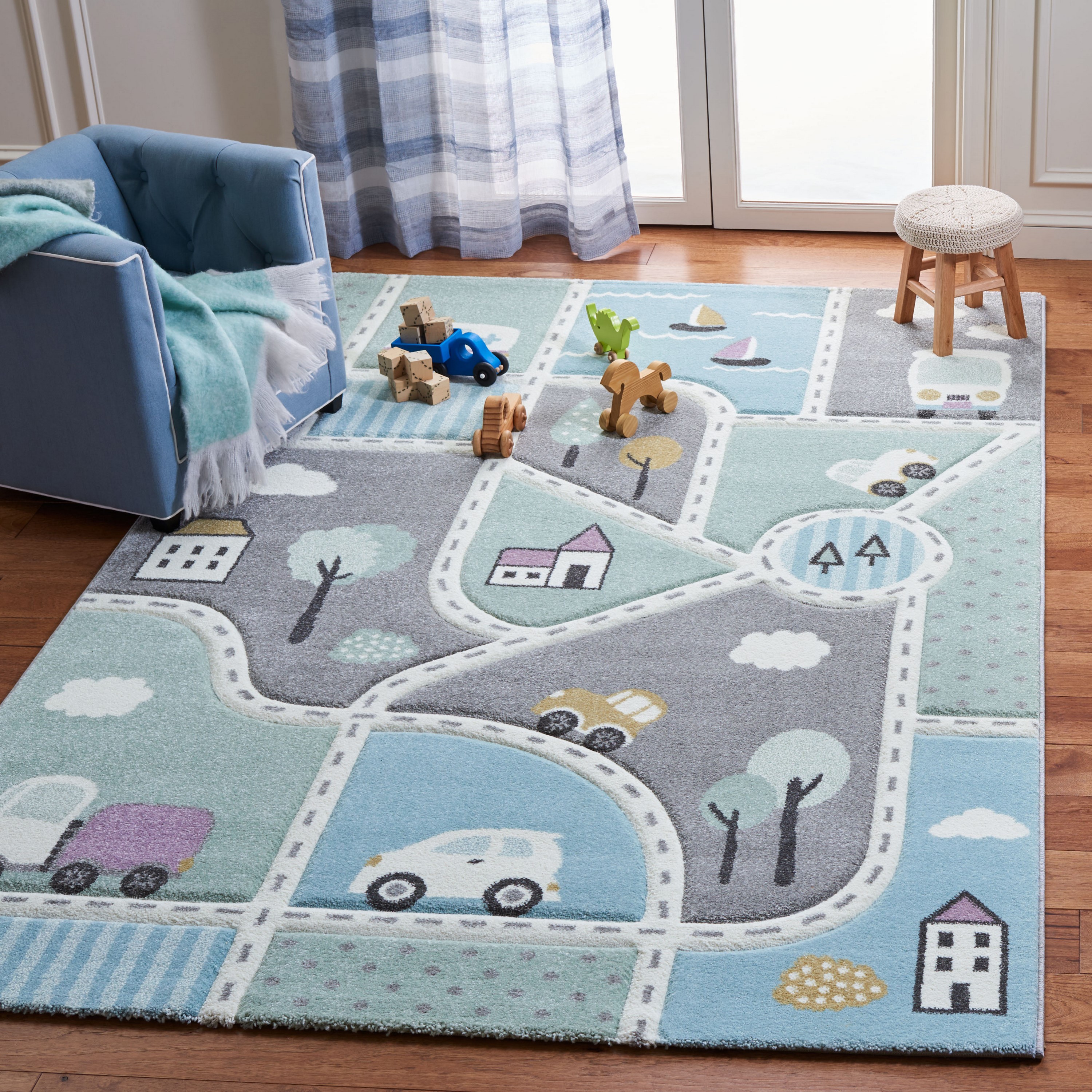 Safavieh CRK193F-24 Carousel Kids 2 x 4 (ft) Loomed Polypropylene Gray/Light Blue Rectangular Indoor Abstract Throw rug