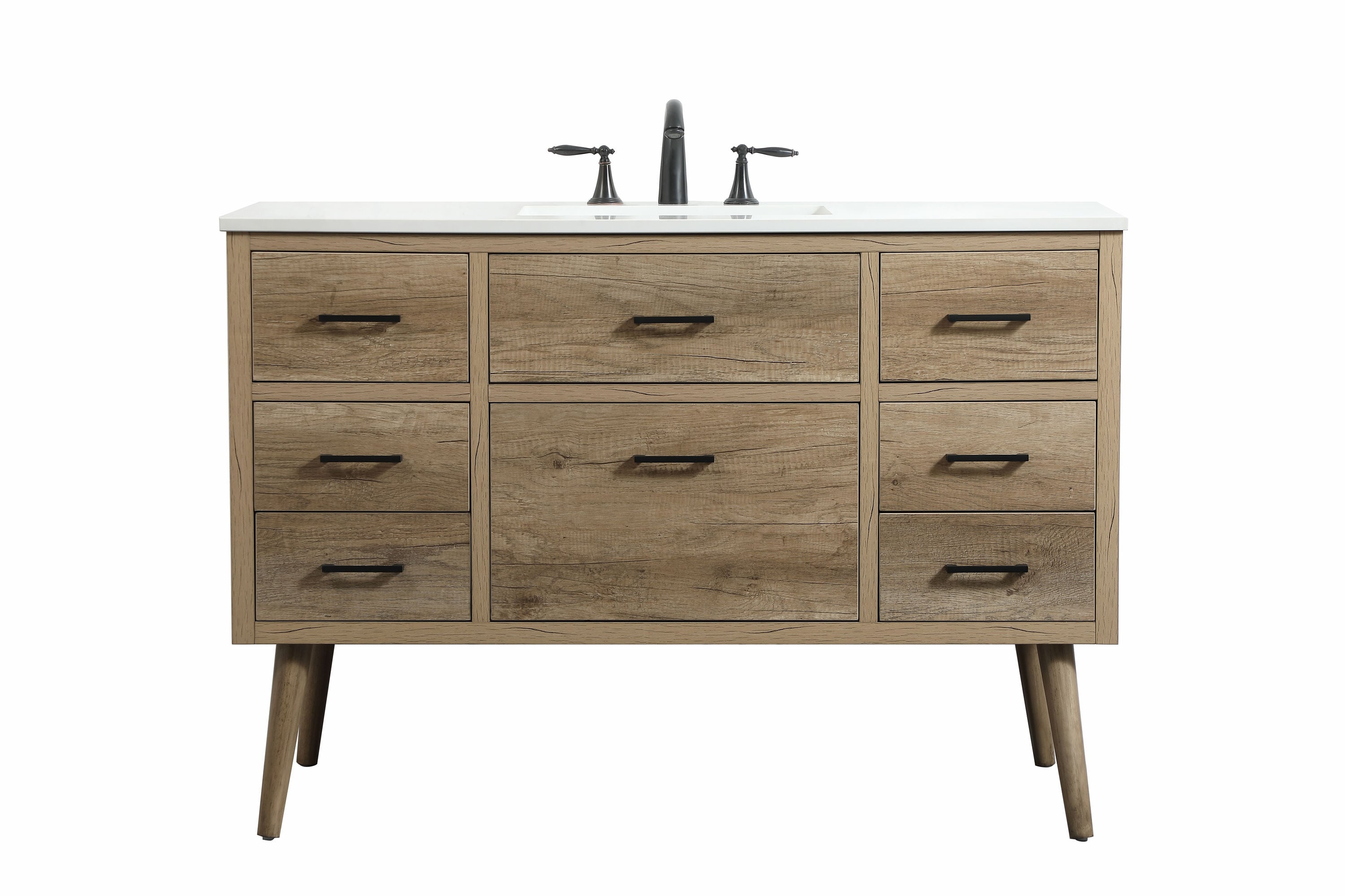 Home Furnishing 48-in Natural Oak Undermount Single Sink Bathroom Vanity with Ivory White Engineered Marble Top in Yellow | - Elegant Decor HF123144NT