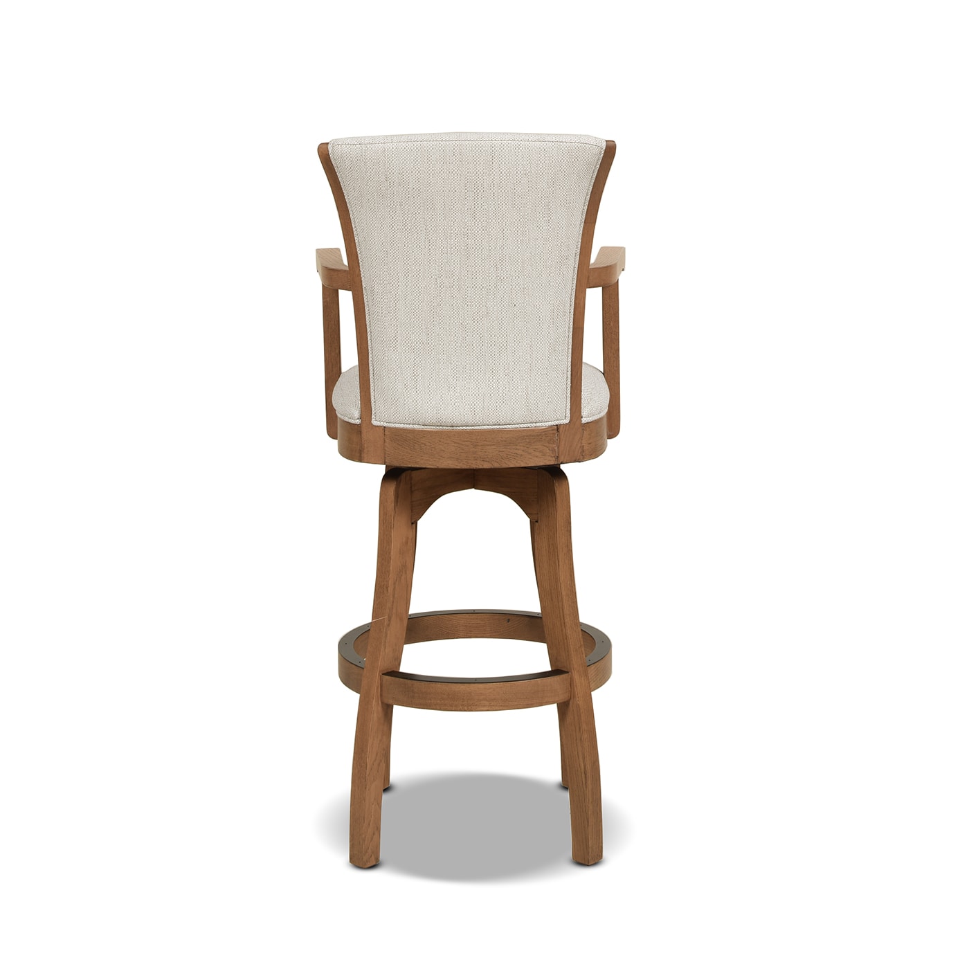 Williams 31'' White Leather Swivel Bar Stool with Oak Armrests