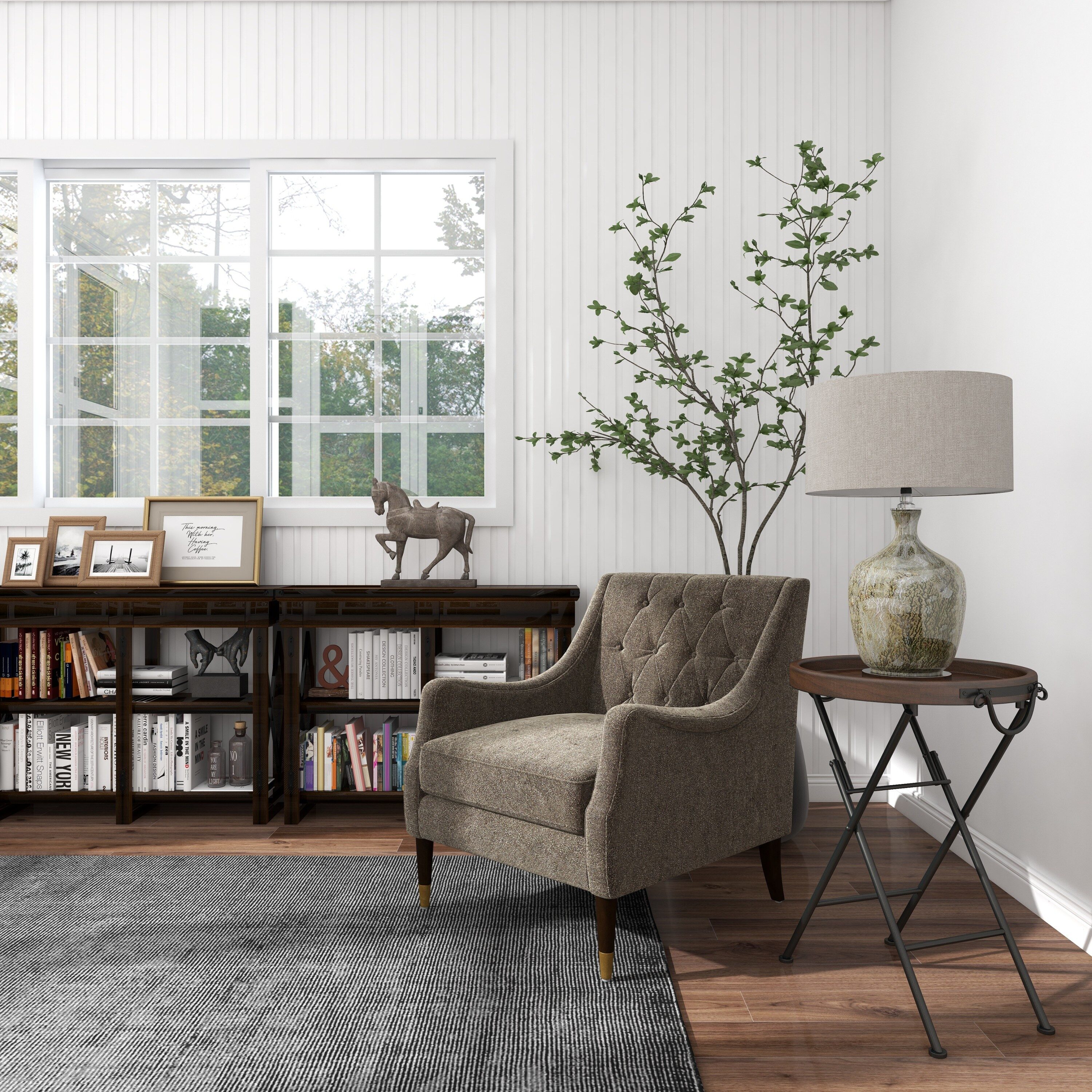 Black Metal Folding Accent Table with Brown Wood Top