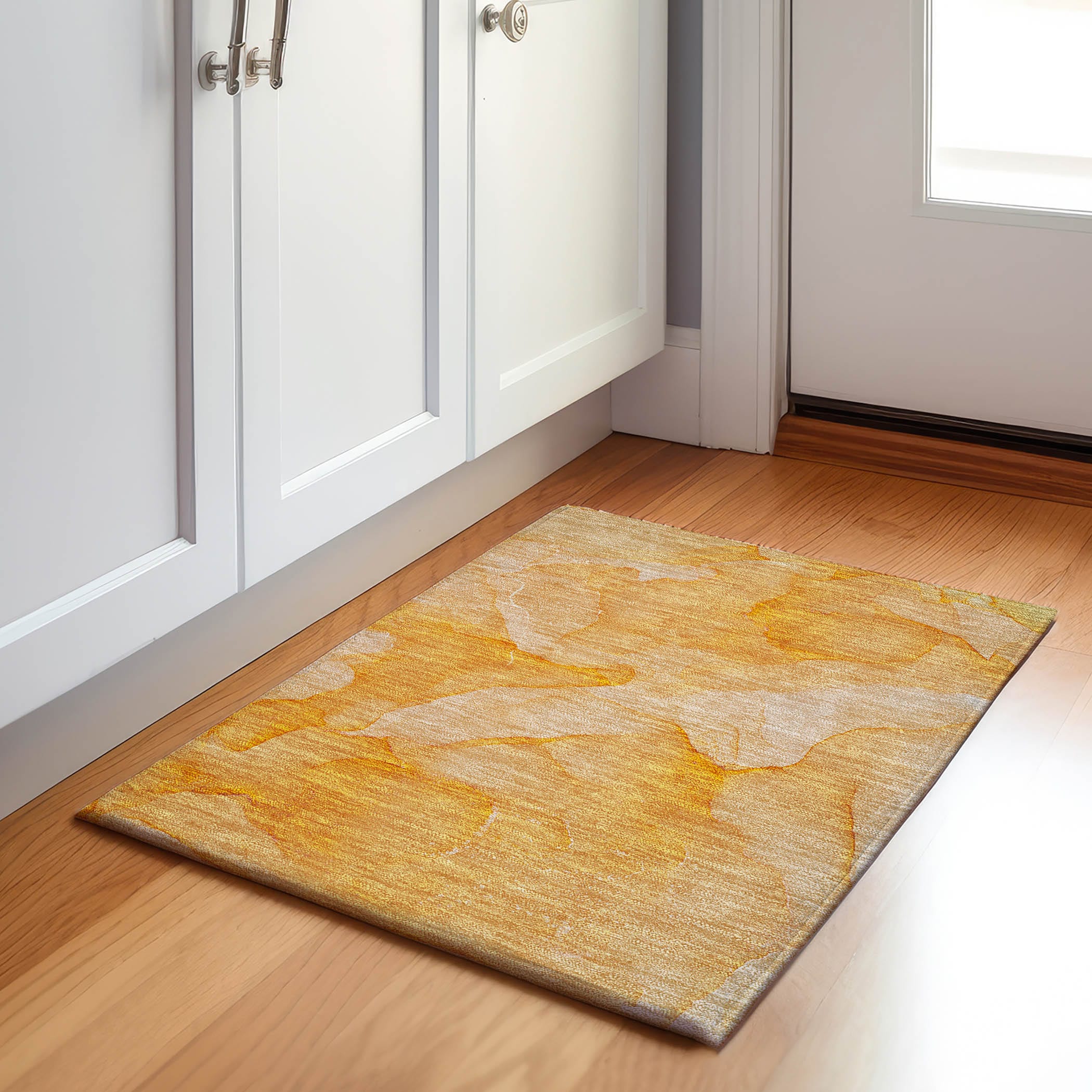 Mayfield Orange and Yellow Synthetic Rectangular Washable Rug