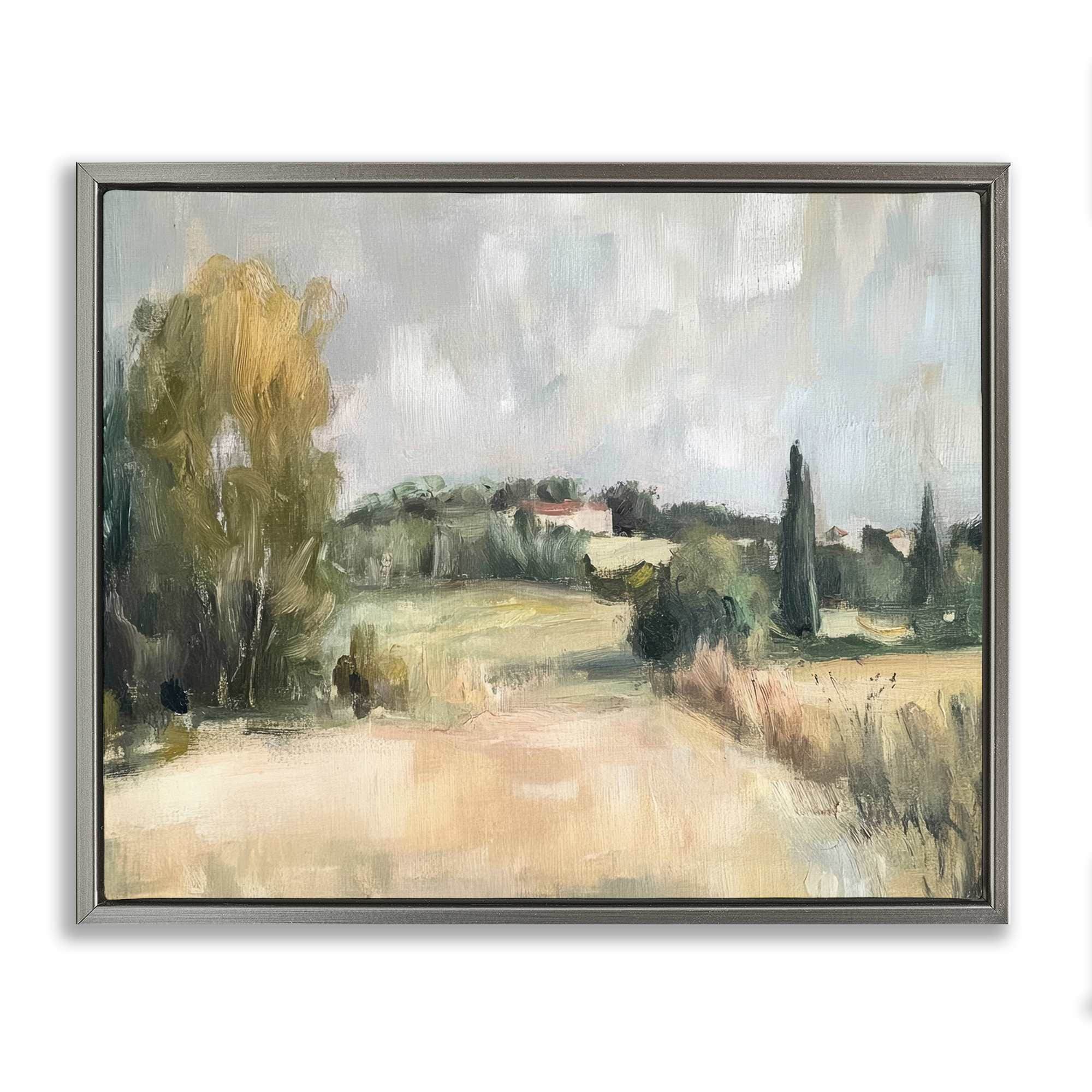 Stupell Industries BT-805-FFL-24X30 Hill Top House Landscape Gray Framed Floater Canvas Wall Art By Petal Prints Design 31 x 25