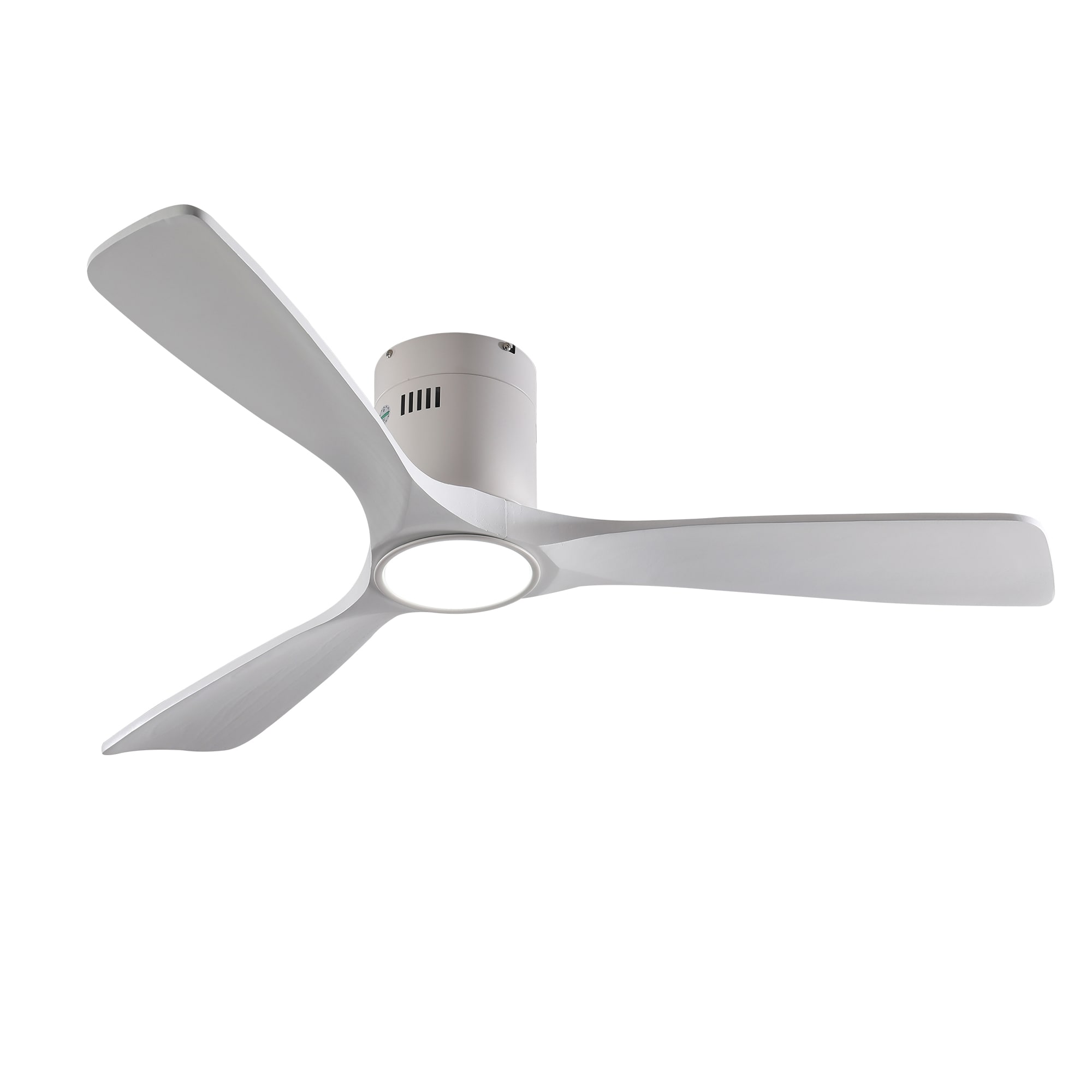 YUHAO 52 Inch Matte White Flush Mount Solid Wood  Dimmable LED Ceiling Fan With Light and Remote Control for Patio Living Room, Bedroom