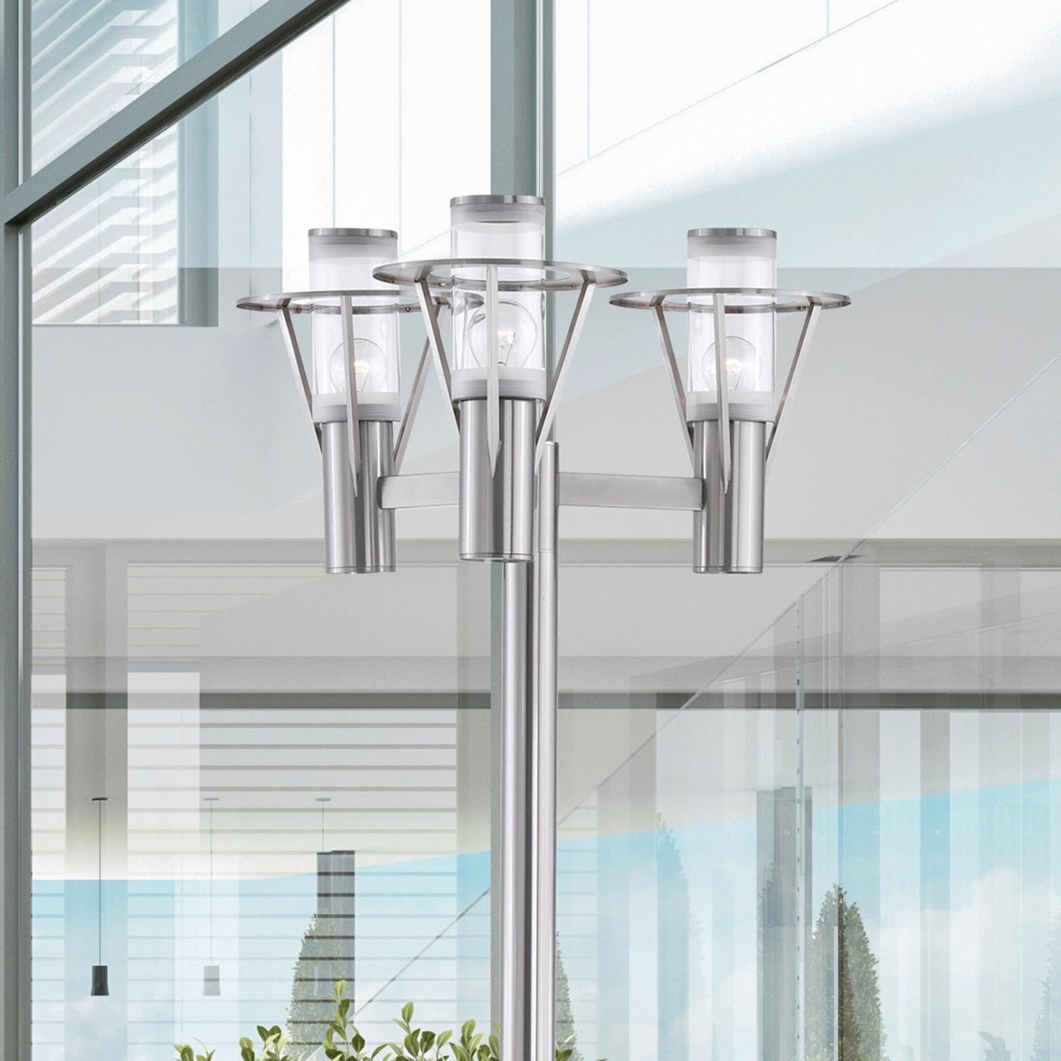 Belfast Modern Stainless Steel 86.75" Outdoor Lamp with Clear Glass