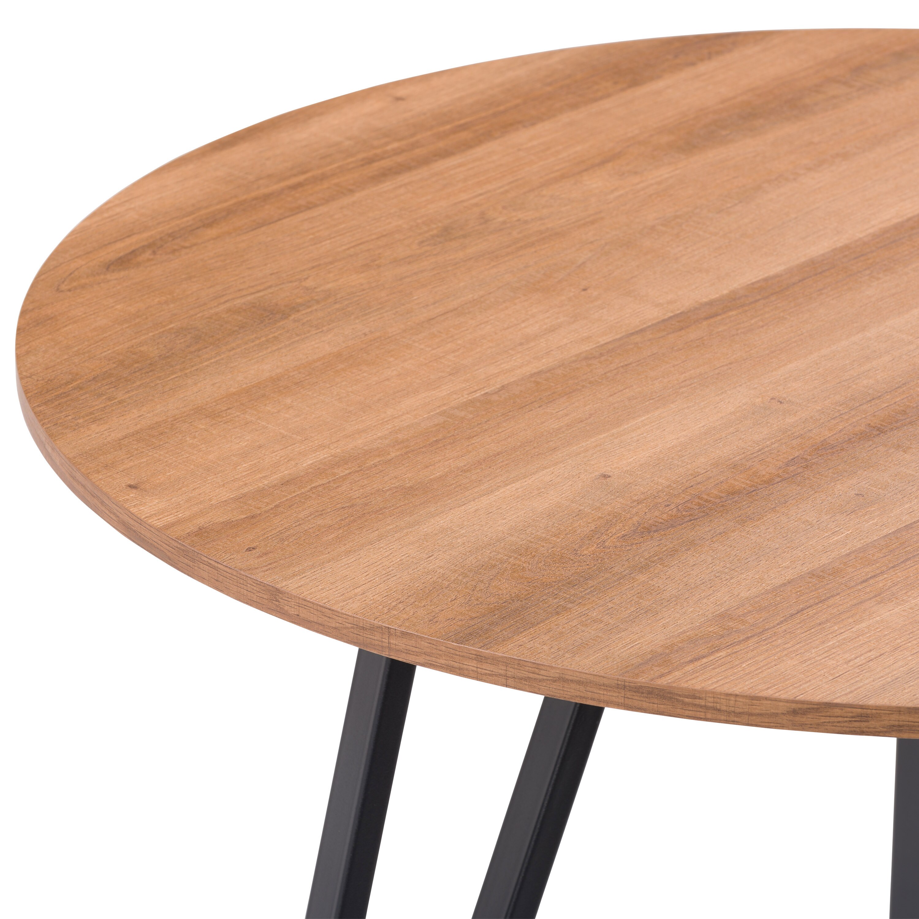 36" Round Brown Wood Dining Table with Black Iron Legs