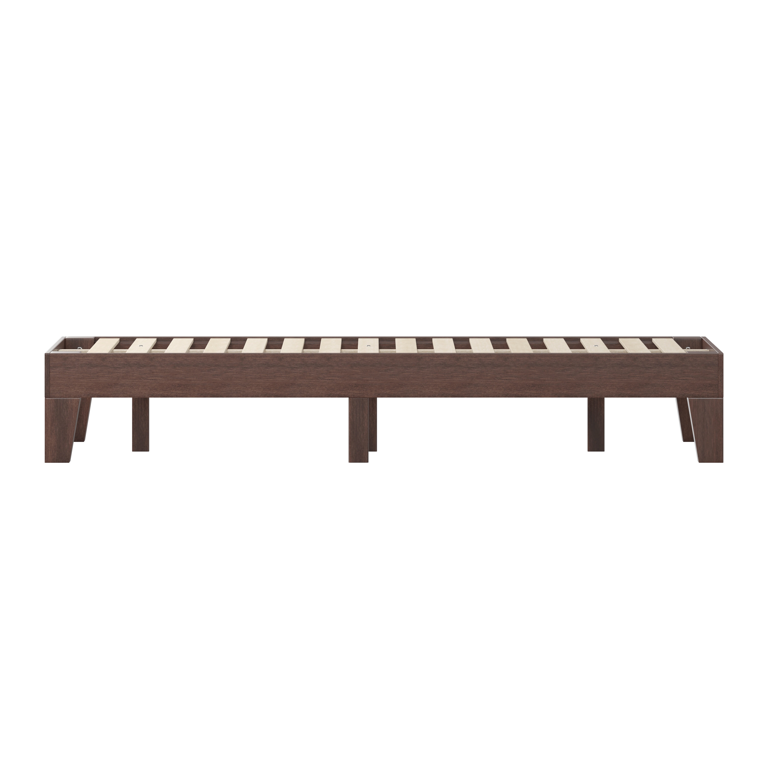 Walnut Twin Wood Platform Bed Frame with Slats