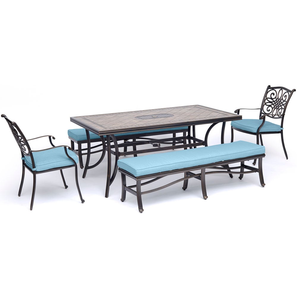 Hanover MONDN5PCBN-BLU Monaco 5-Piece Bronze Patio Dining Set with Blue Cushions