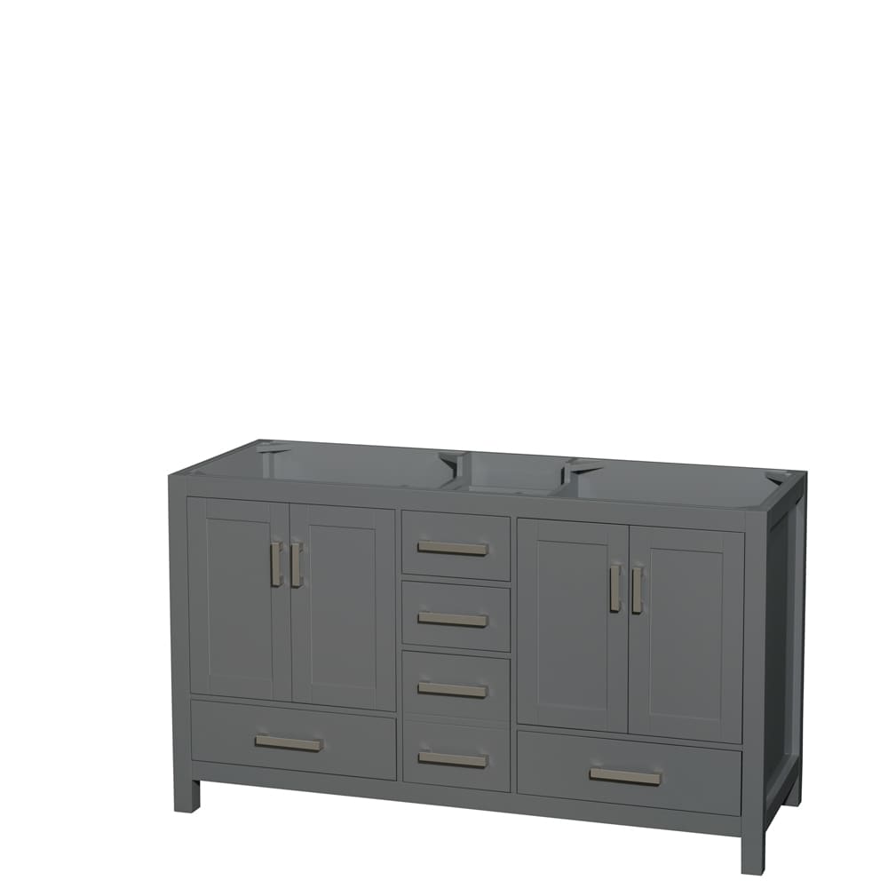 Wyndham Collection WCS141460DKGCXSXXMXX Sheffield 60-in Dark Gray with Brushed Chrome Trim Bathroom Vanity Base Cabinet without Top