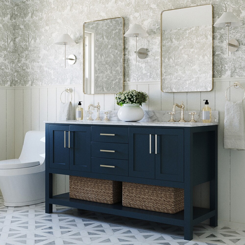 ARIEL Cambridge 37-in Midnight Blue Undermount Single Sink Bathroom Vanity  with Pure White Quartz Top in the Bathroom Vanities with Tops department at