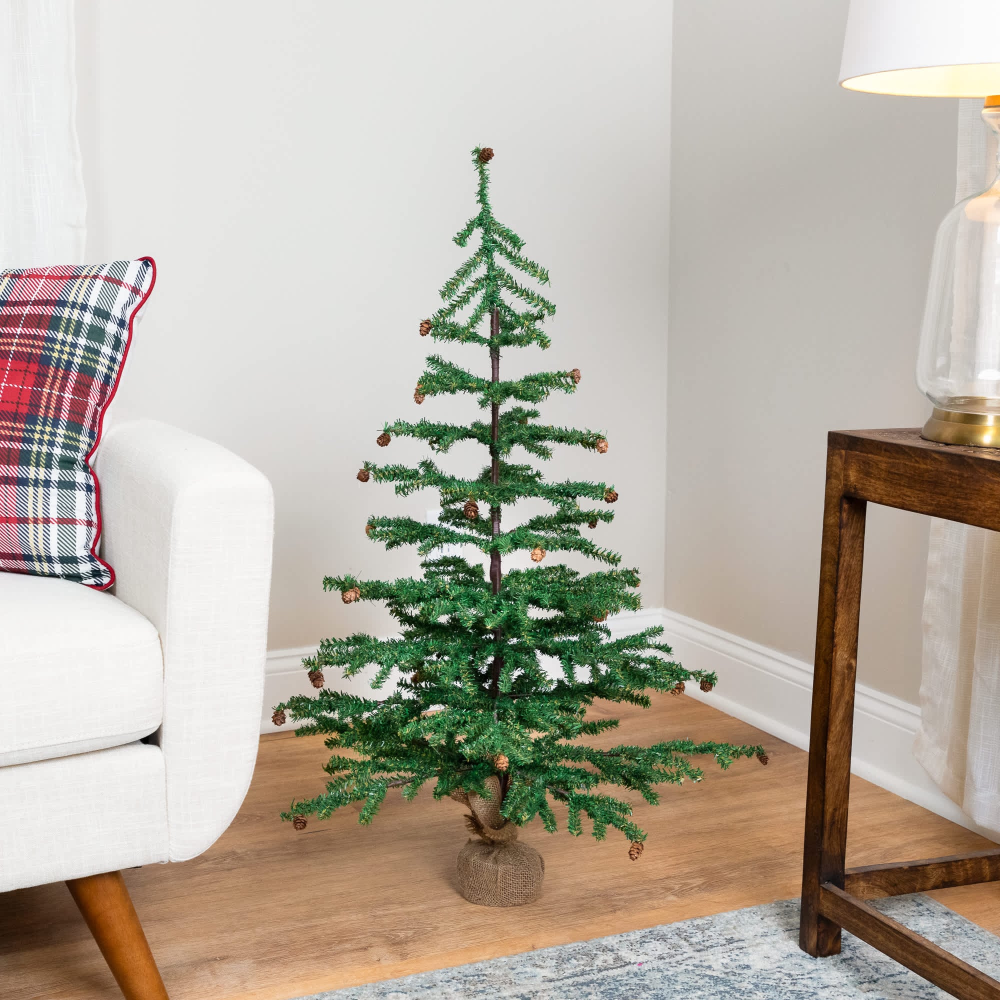 Northlight - Medium Artificial Christmas Tree with Mini Pine Cones in Burlap Base - 3 feet - Unlit