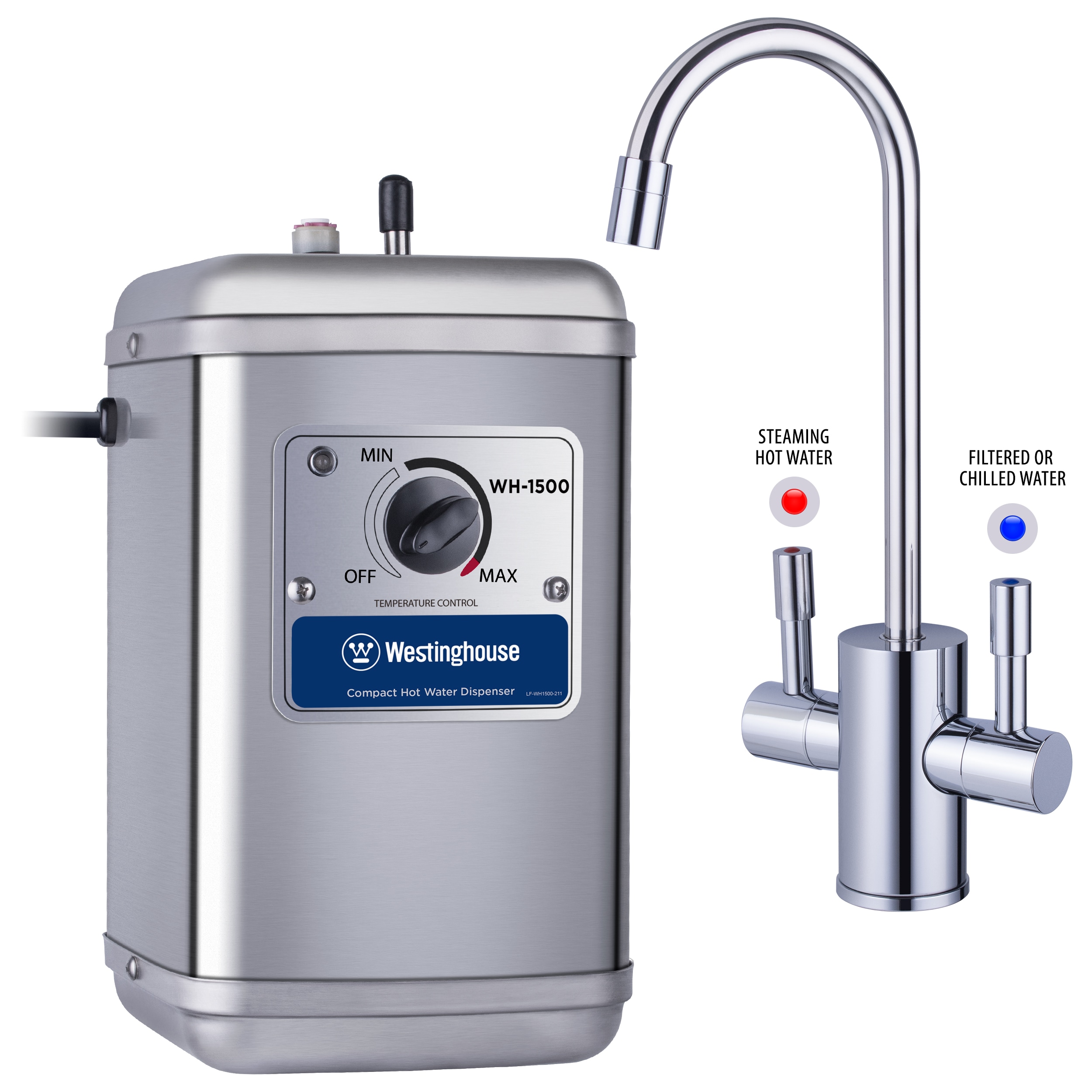 Westinghouse Instant Hot Water Dispenser with Polished Chrome Dual Handle Faucet 41-wh-1500-f560-ch, Size: 2.5 qt