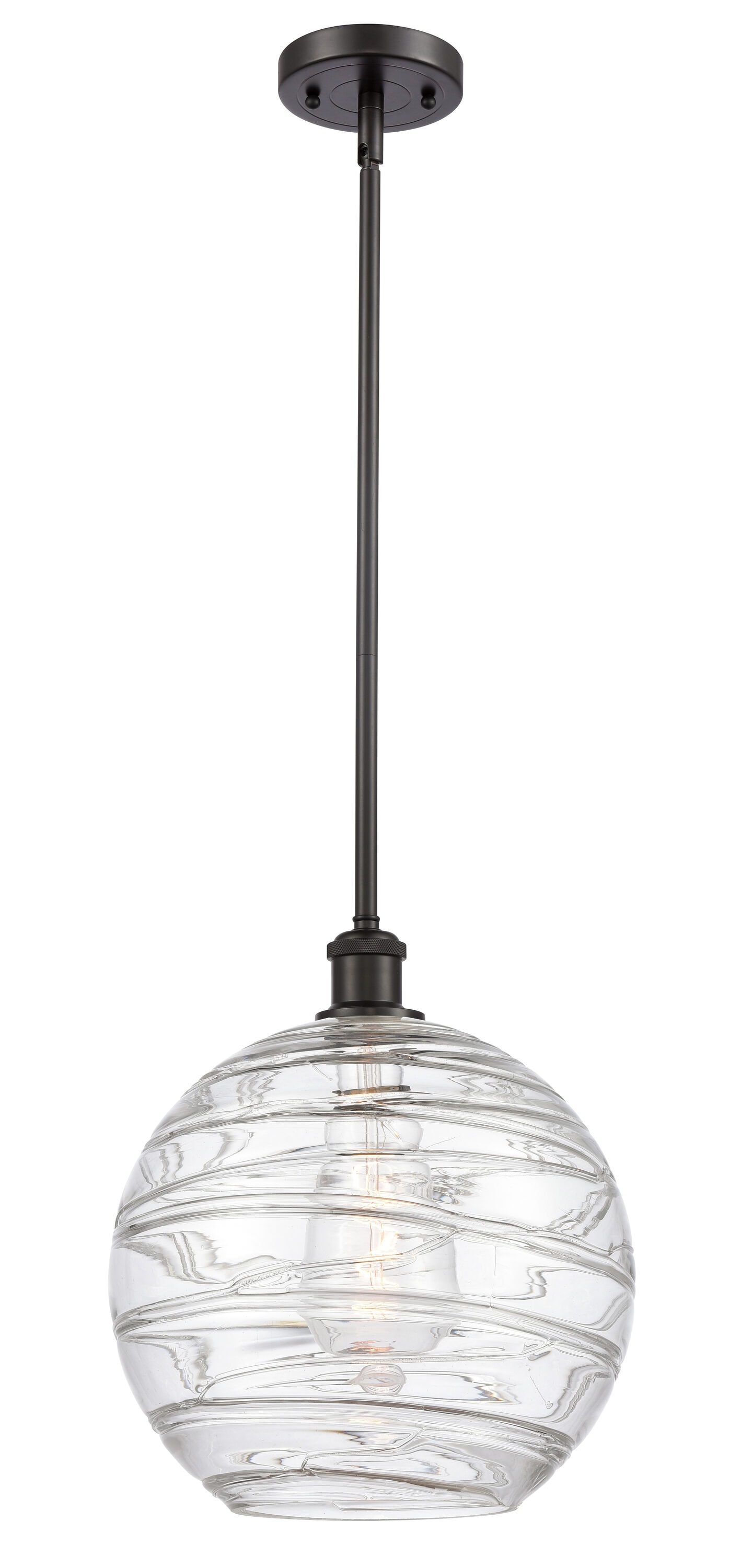 Innovations Lighting 516-1S-OB-G1213-12 Athens Deco Swirl 1 -Light Clear Deco Swirl, Oil Rubbed Bronze Industrial Clear glass Globe Medium Hanging Pendant light