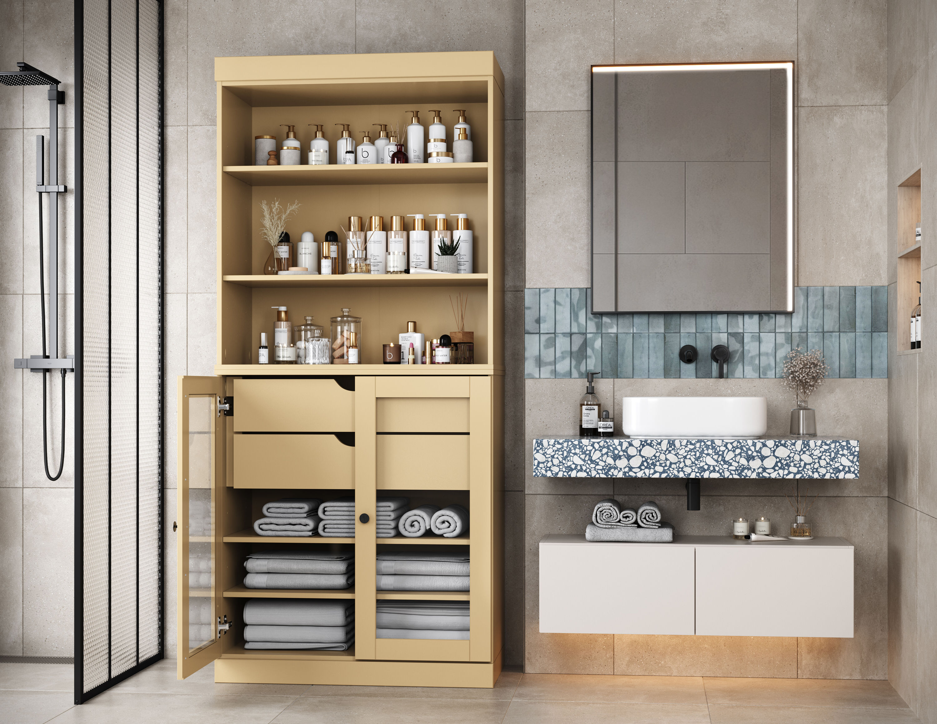 Palace Imports 32-in W Solid Wood Short Narrow Shaker Bathroom Linen Laundry Room Storage Cabinet with 4 Drawers