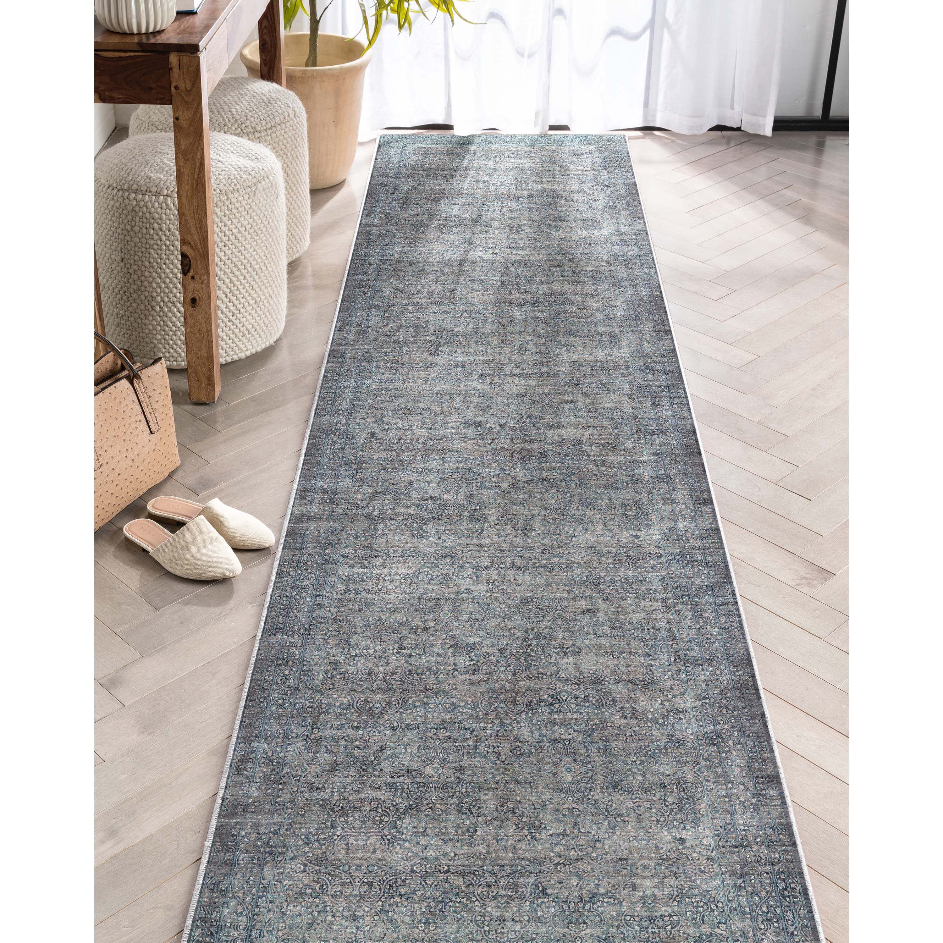 Well Woven W-AS-02A-2L 2 x 9 (ft) Flatweave Polyester Blue Rectangular Indoor Medallion Vintage Runner rug