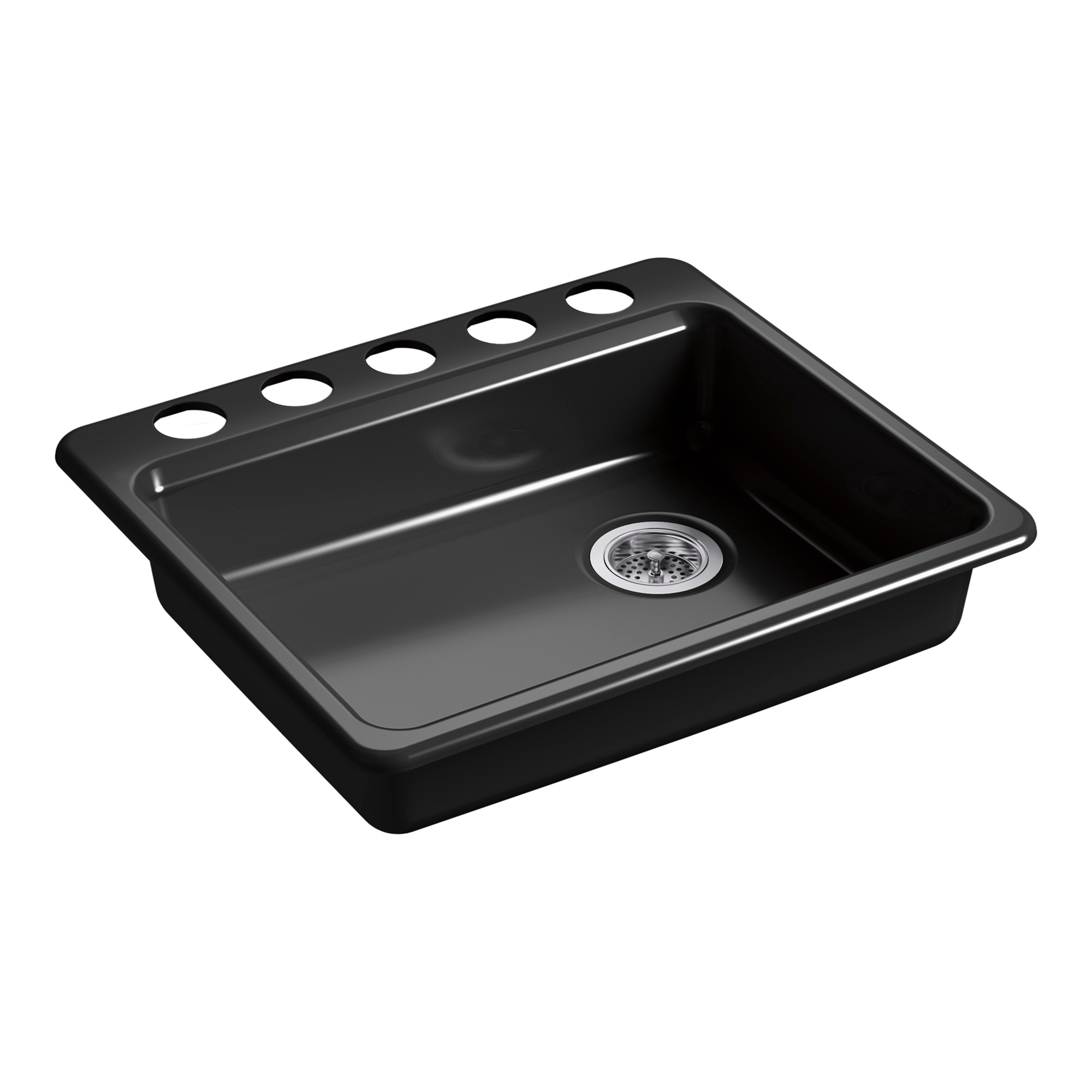 KOHLER Riverby Undermount Cast Iron 25 in. 5-Hole Single Bowl Kitchen Sink in Black Black