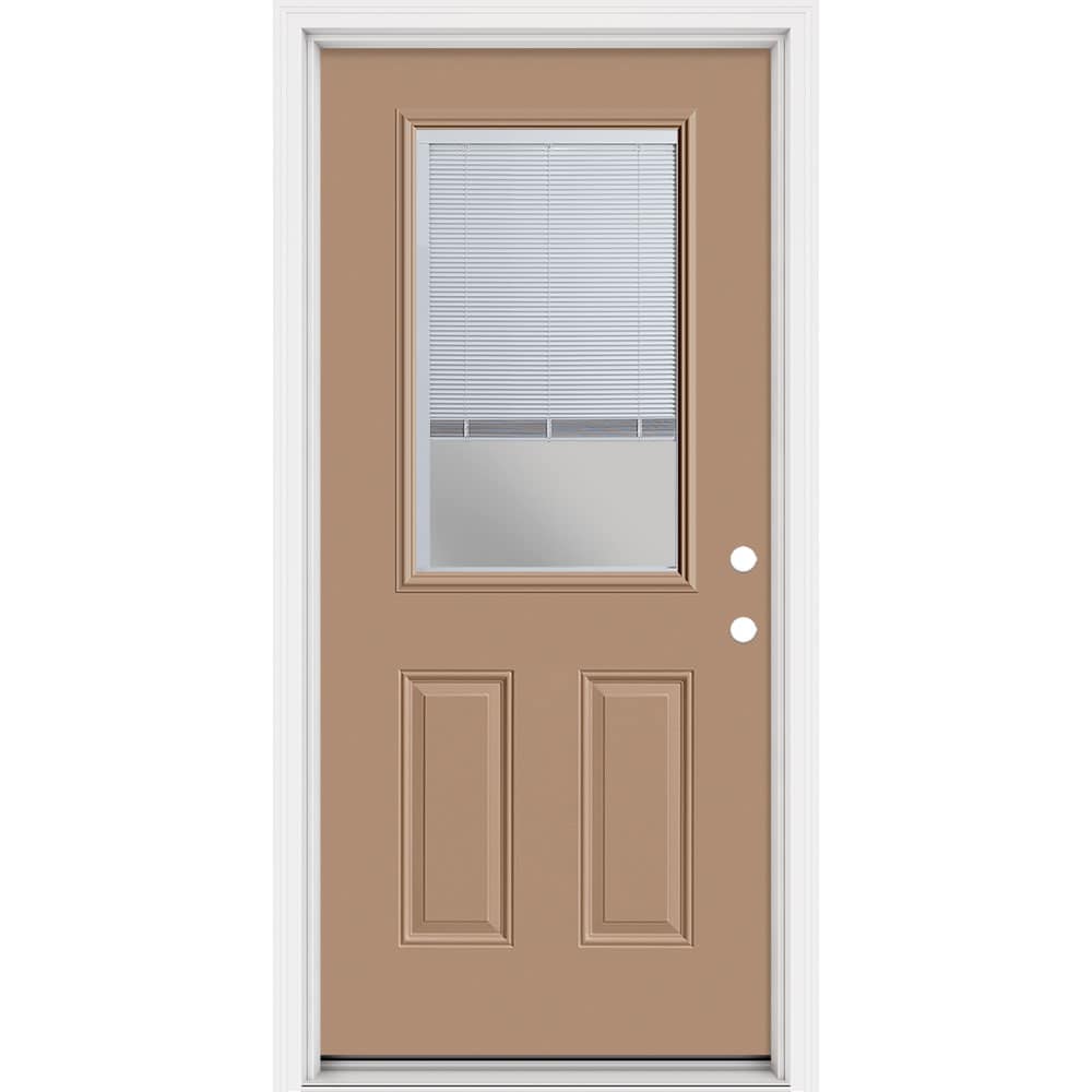 Masonite 321453 Steel Doors Series 36-in x 80-in x 4-9/16-in Steel Half lite Left-hand inswing Warm Wheat Painted Prehung Front Door with Brickmould Insulating core