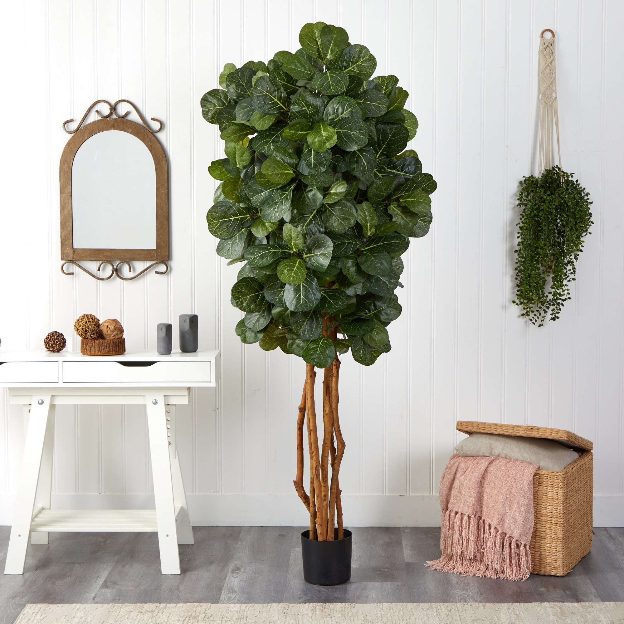 7' Tall Artificial Fiddle Leaf Fig Tree in Black Pot