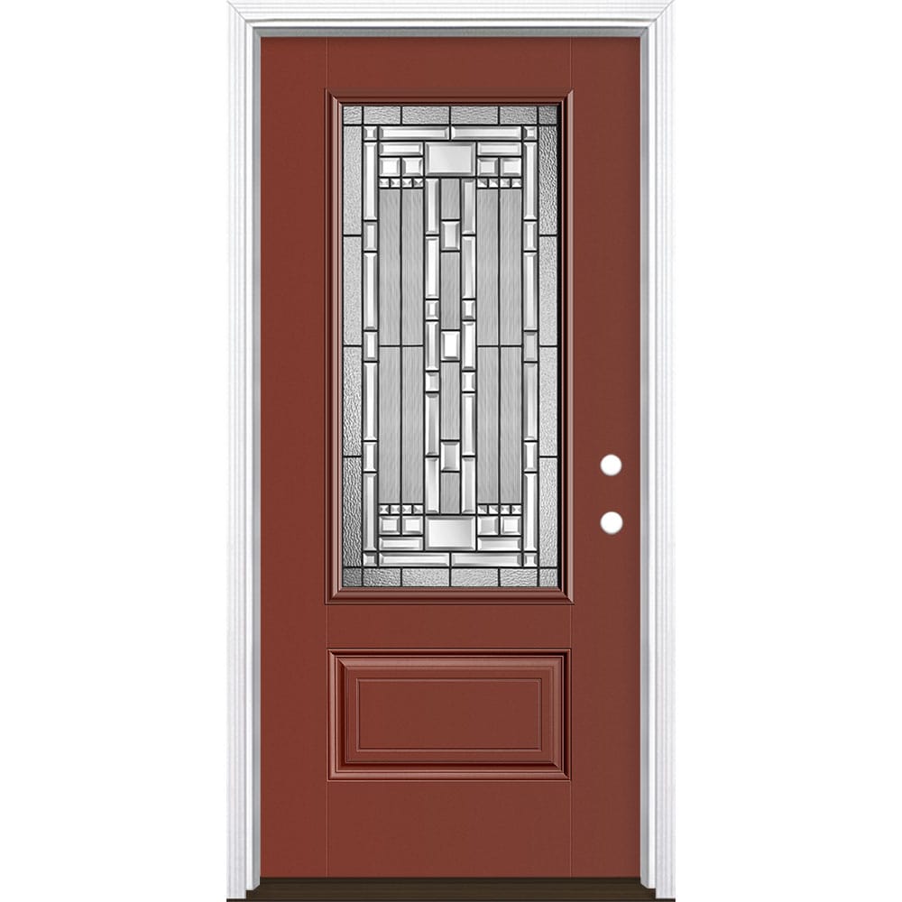 Masonite 3421219 Naples 36-in x 80-in x 4-9/16-in Fiberglass 3/4 lite Left-hand inswing Foxtail Painted Prehung Single door Front Door with Brickmould Insulating core Decorative glass