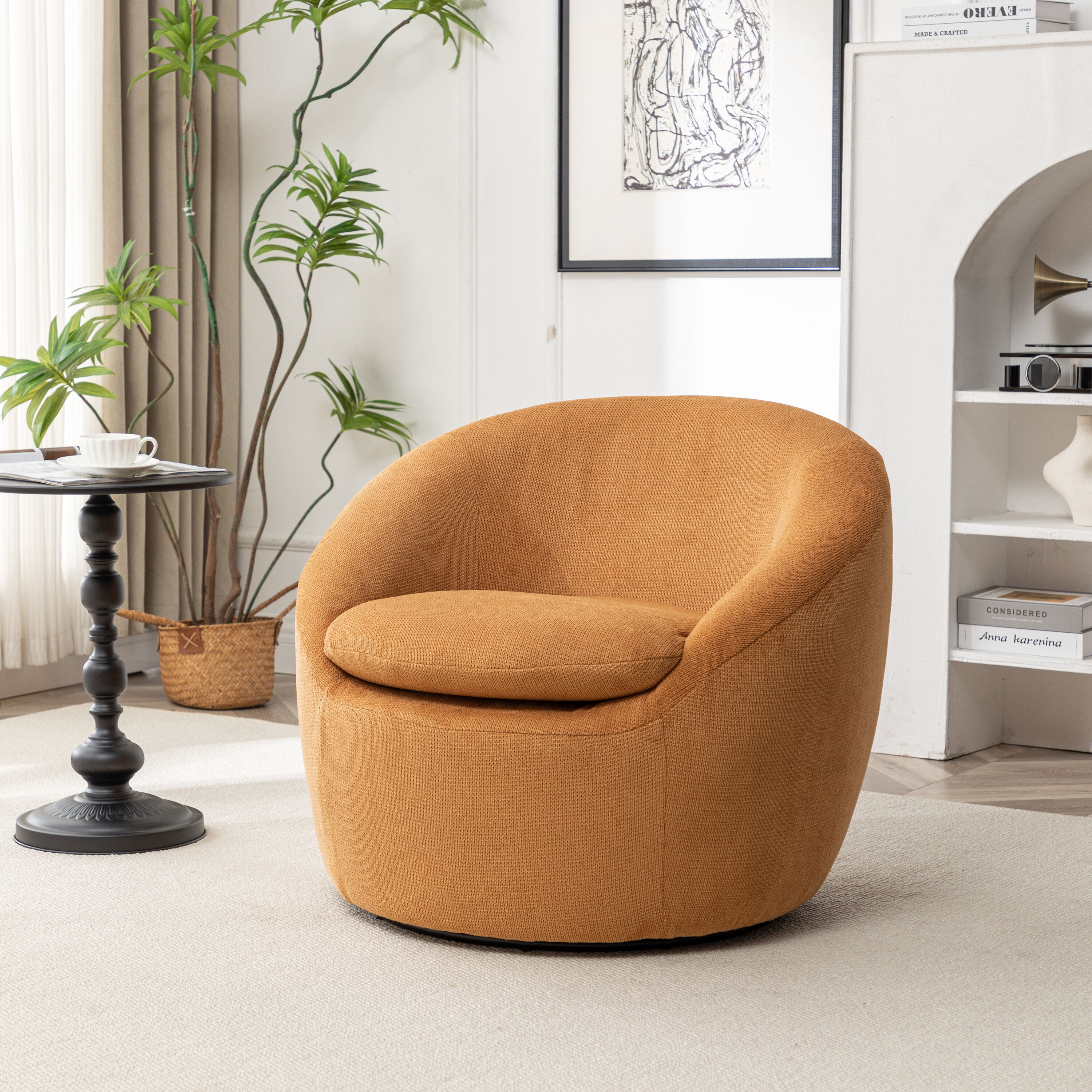 Roundhill Furniture AC506YL Winnie Casual Yellow Boucle Swivel Accent Chair