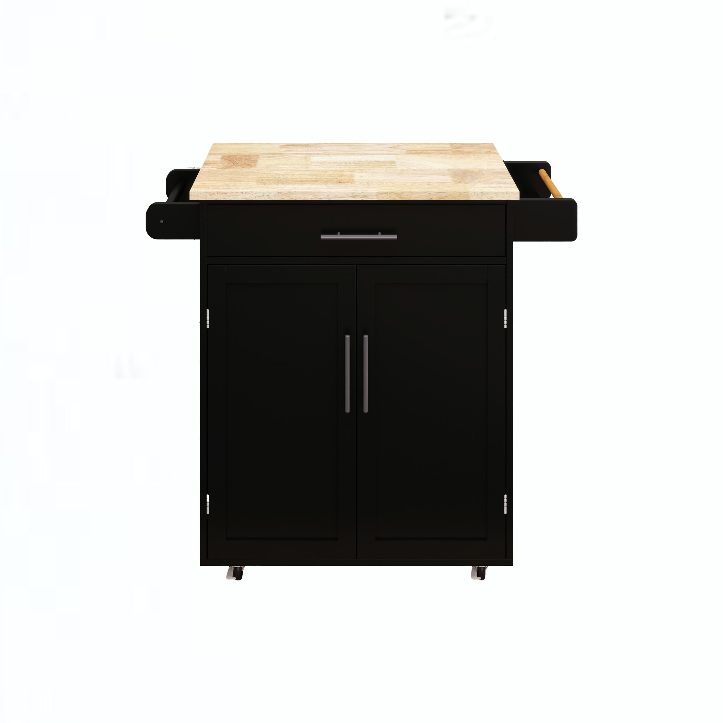 Runesay Black Wood Base with Wood Top Rolling Kitchen Island (17.72-in x 32.68-in x 36.02-in)