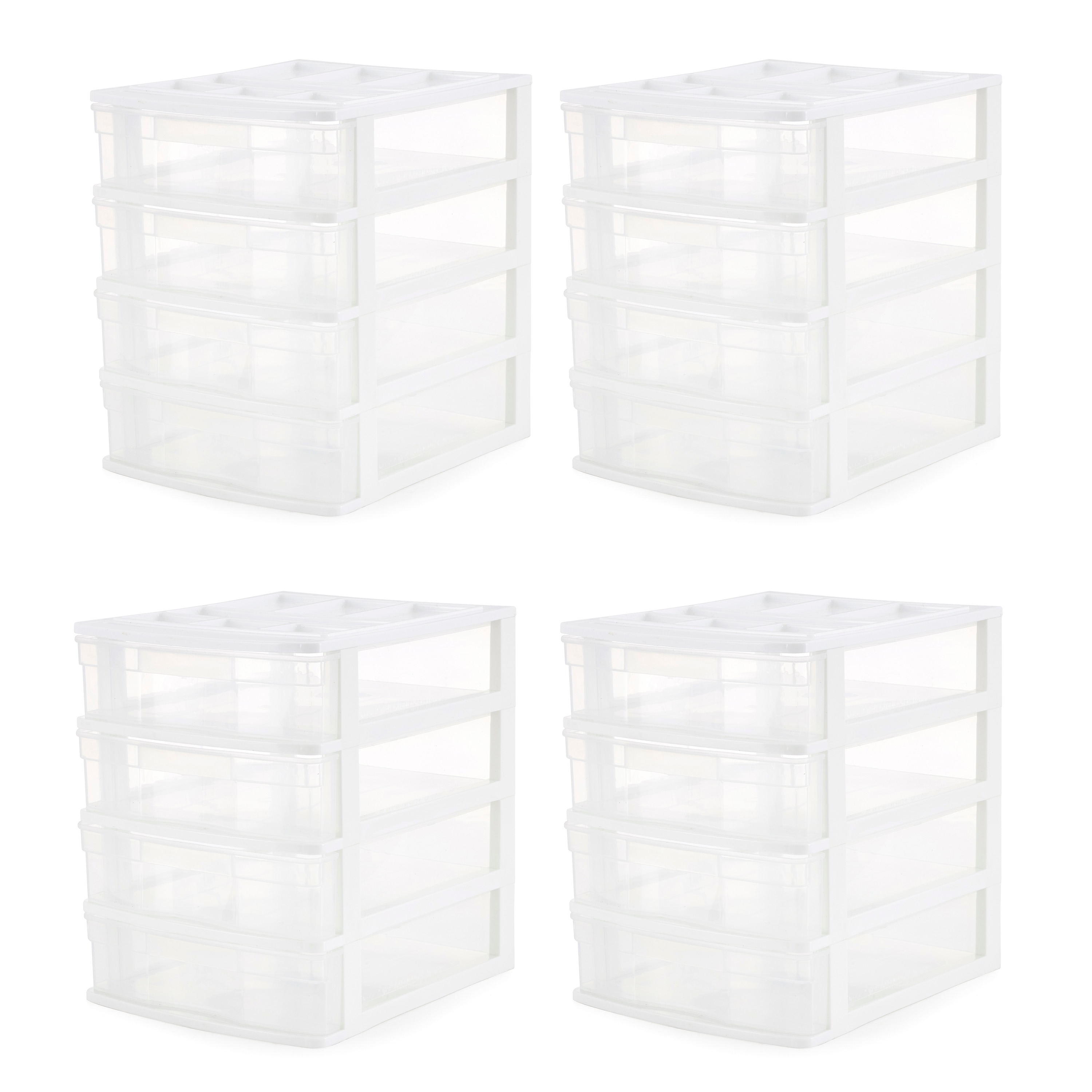  4 Drawer Desktop Countertop Storage with Organizer Lid (4 Pack)