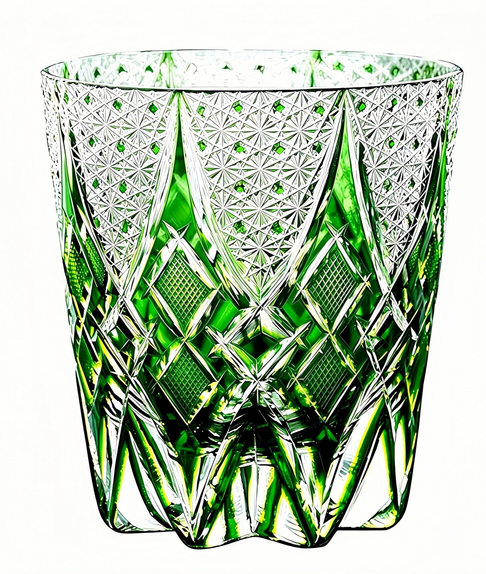 Aoibox  Edo Style Hand Cut Crystal Whiskey Tumbler 11 8 oz Hand Blown Green Cocktail Drinkware in Gift Boxes