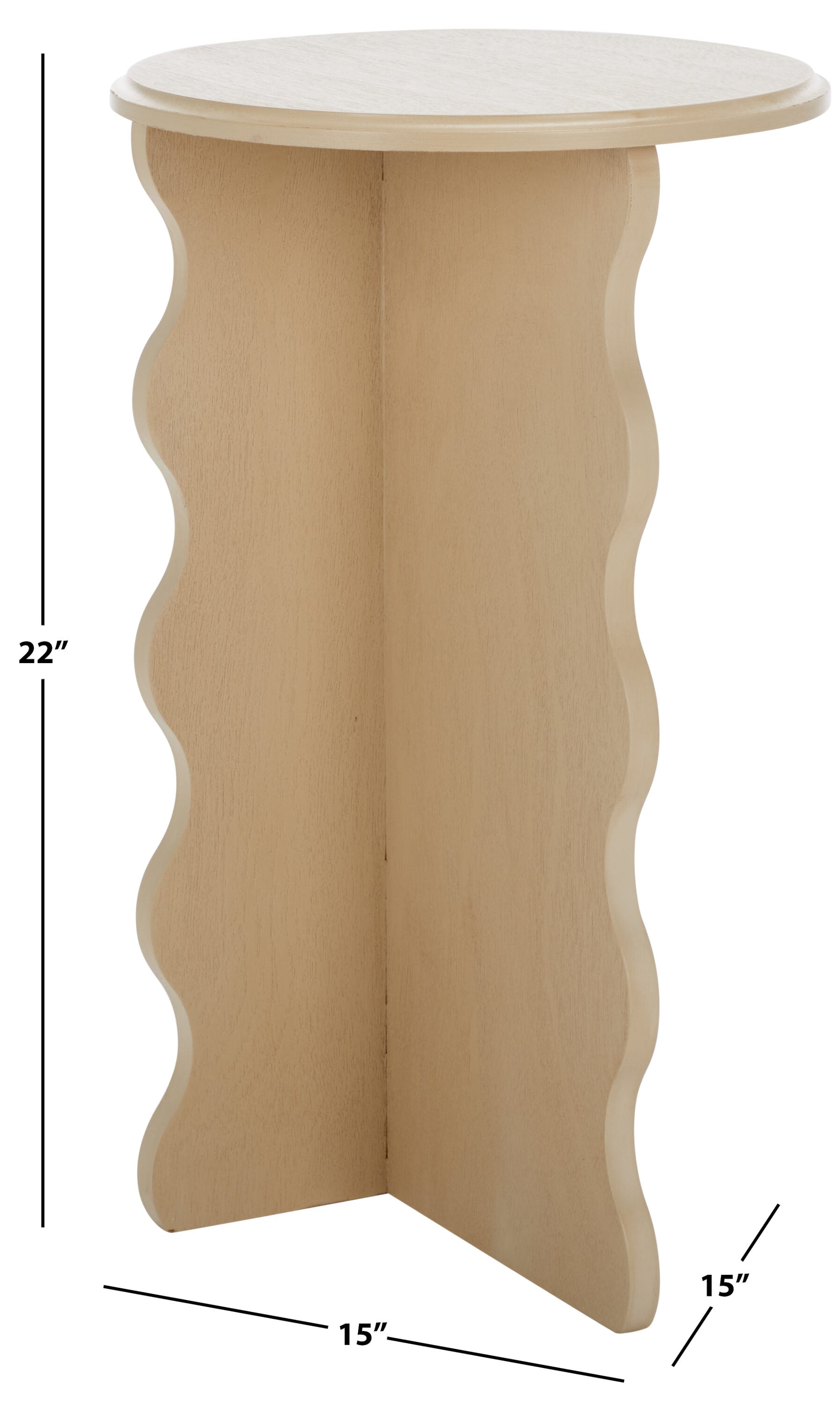 Natural Wood Round Wavy Accent Table, 15" x 22"