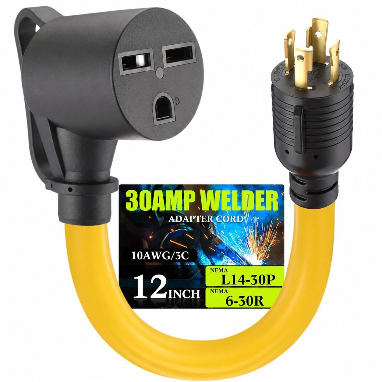 Misopily  Generator to Welder Adapter Cord NEMA L14 30P to 6 30R 30 Amp ETL Listed 4 Prong Locking Male to 3 Prong Female 10 AWG 1FT Heavy Duty