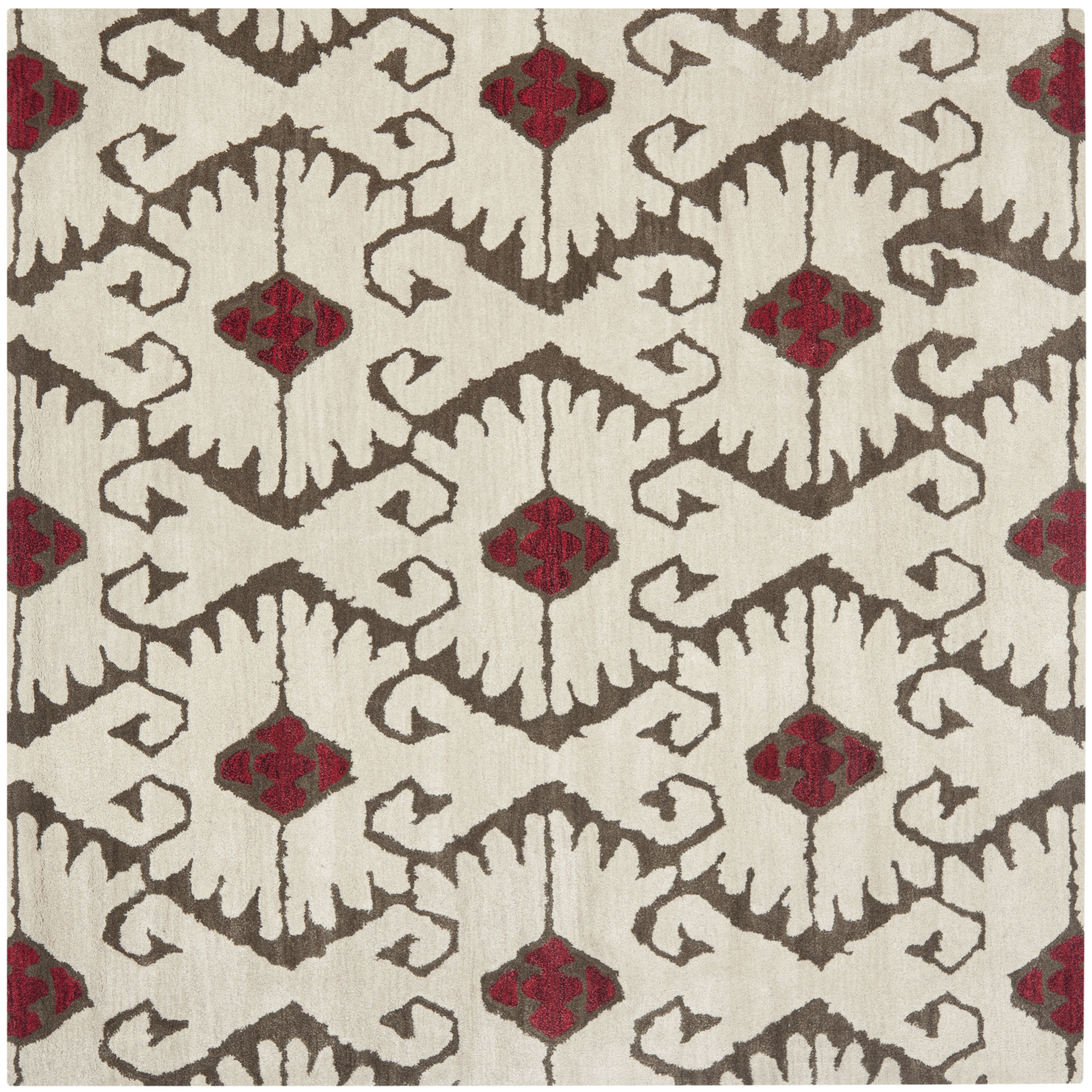 Safavieh WYD323B-7SQ Wyndham Ince 7 x 7 (ft) Tufted Wool Ivory/Brown Square Indoor Ikat Bohemian/Eclectic Area rug