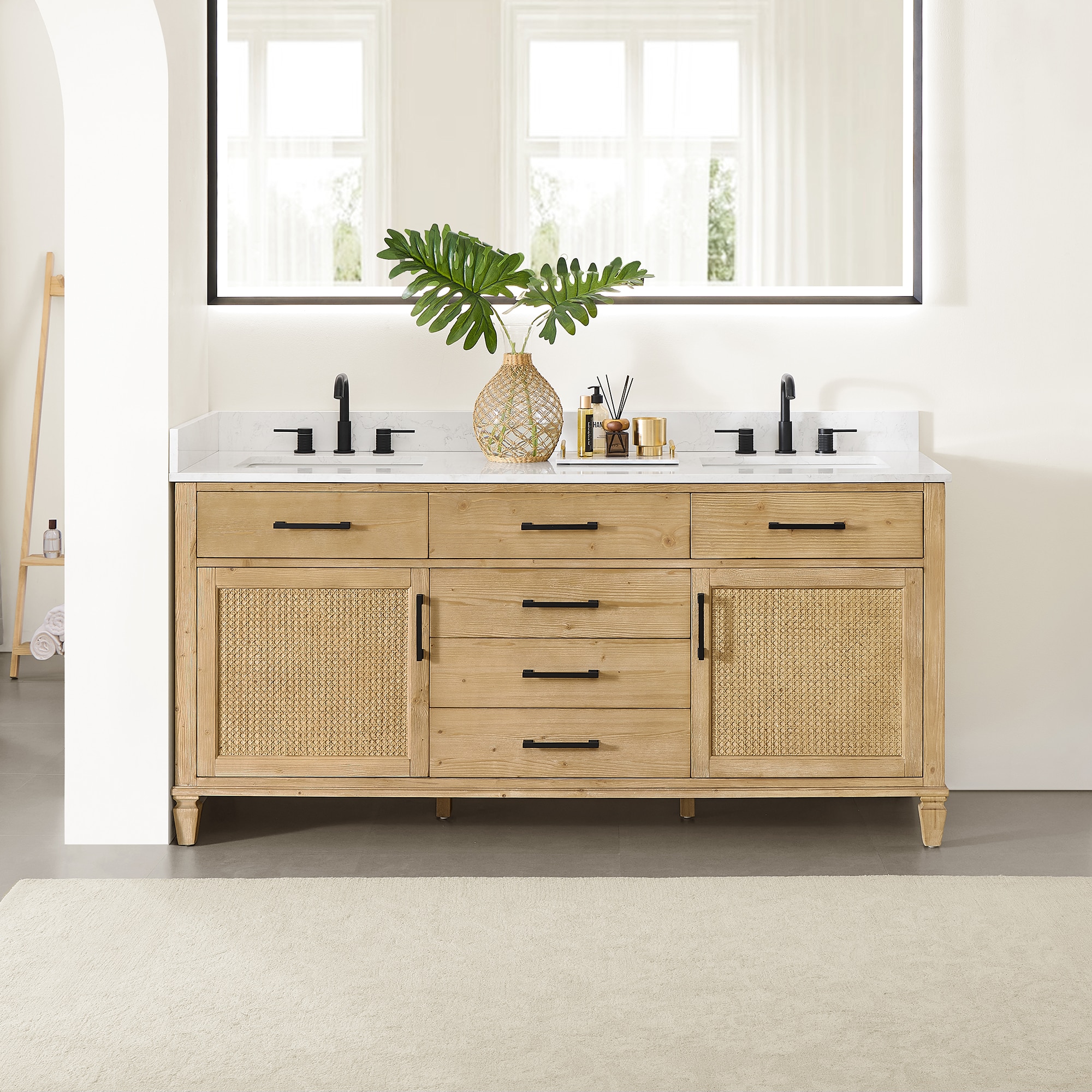 Altair 571072-WF-GW-NM Salome 72-in Weathered Fir Undermount Double Sink Bathroom Vanity with Grain White Engineered Stone Top