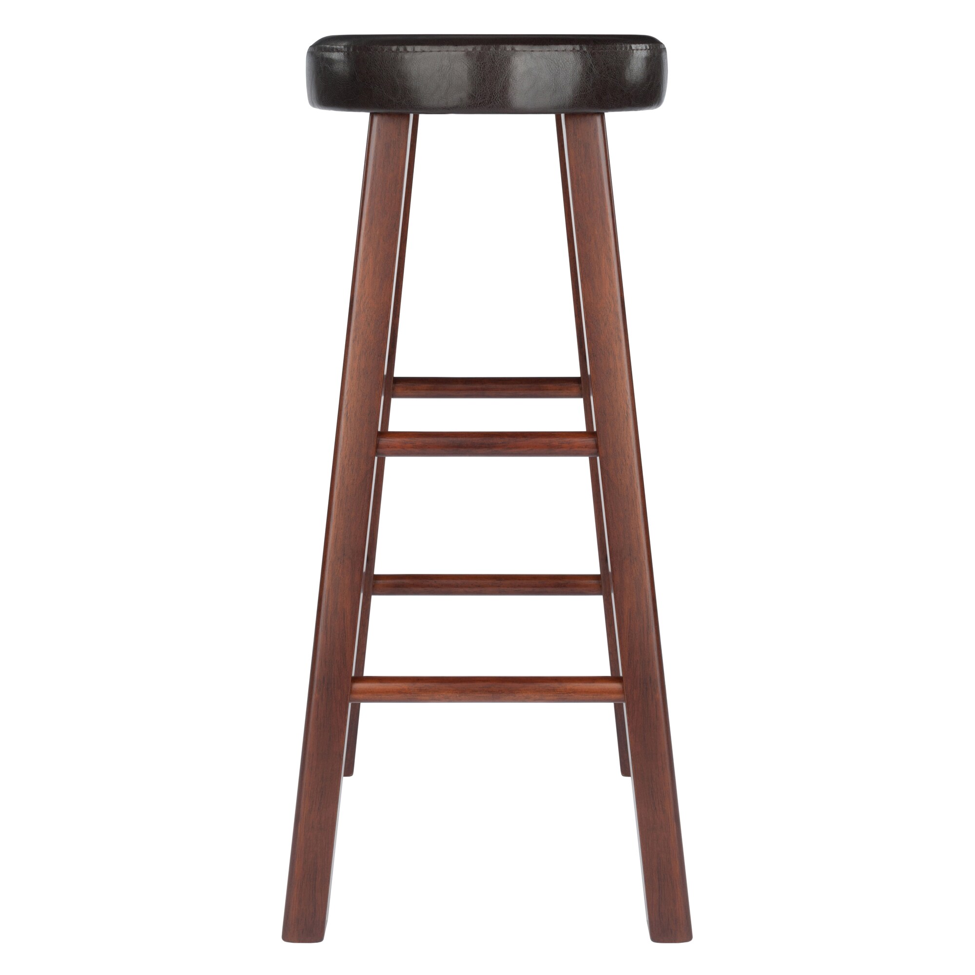 Transitional Walnut Brown Wood Bar Stool with Espresso Cushion, 30"