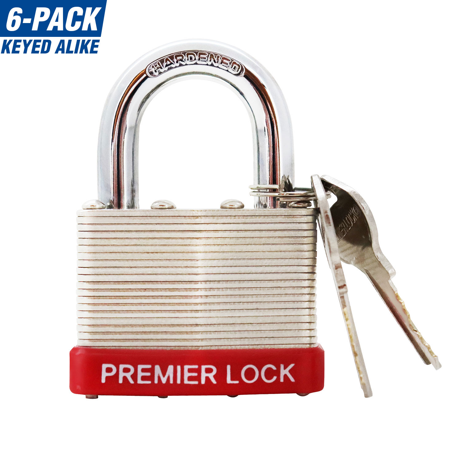 Premier Lock LAP04-KA-6 Keyed Padlock, 2-in Wide x 1-1/8-in Shackle Keyed Alike (6-Pack)