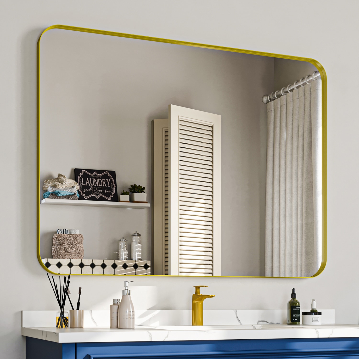 waterpar WPLO-2307 Framed Bathroom Mirror 30-in x 36-in Framed Rectangle Bathroom Vanity Mirror ( Bilver )