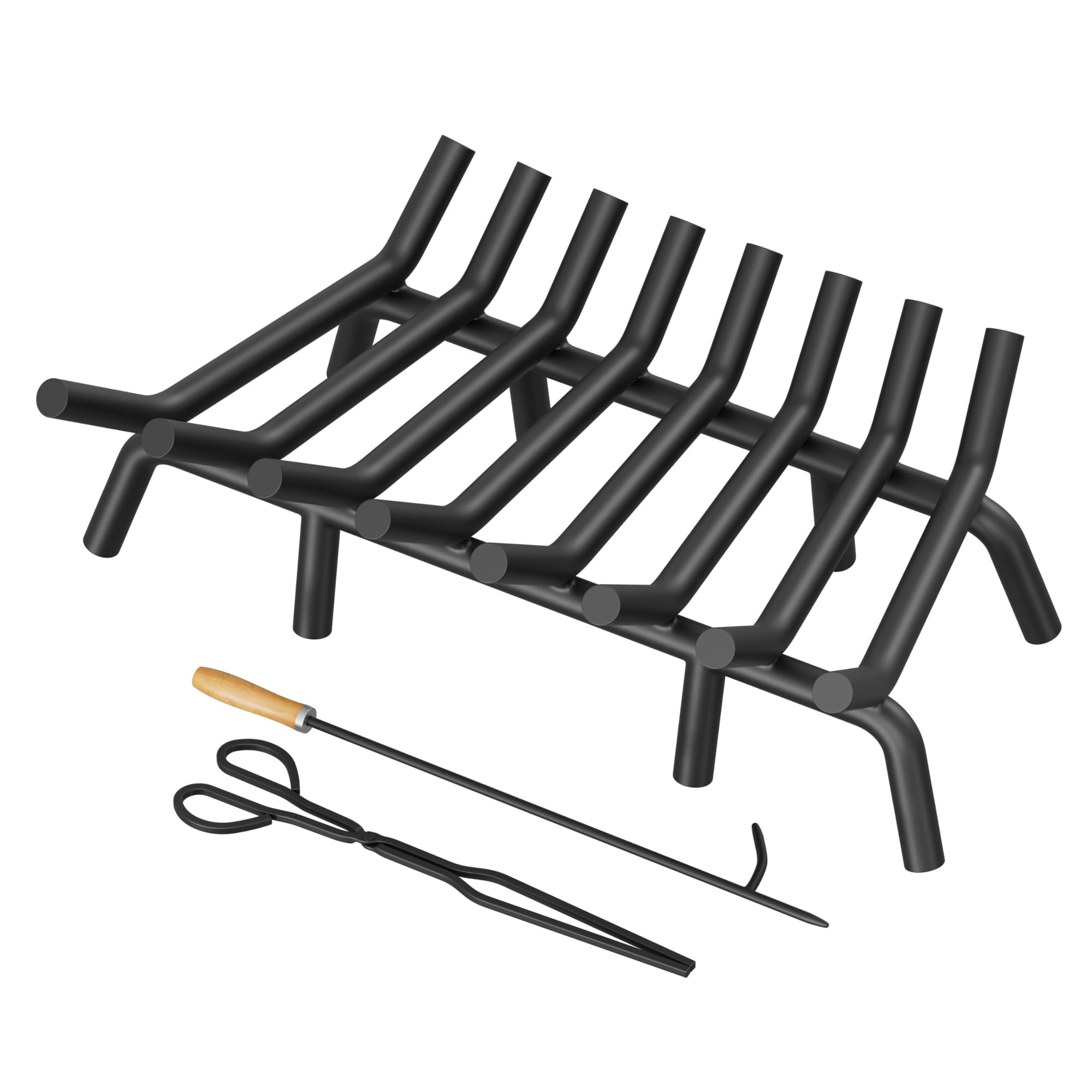 Misopily Fireplace Grate 30 Inch Solid Steel with 8 Support Legs Heavy Duty Log Holder for Indoor Fireplace or Outdoor Firepit Includes Fire #L05MS10022