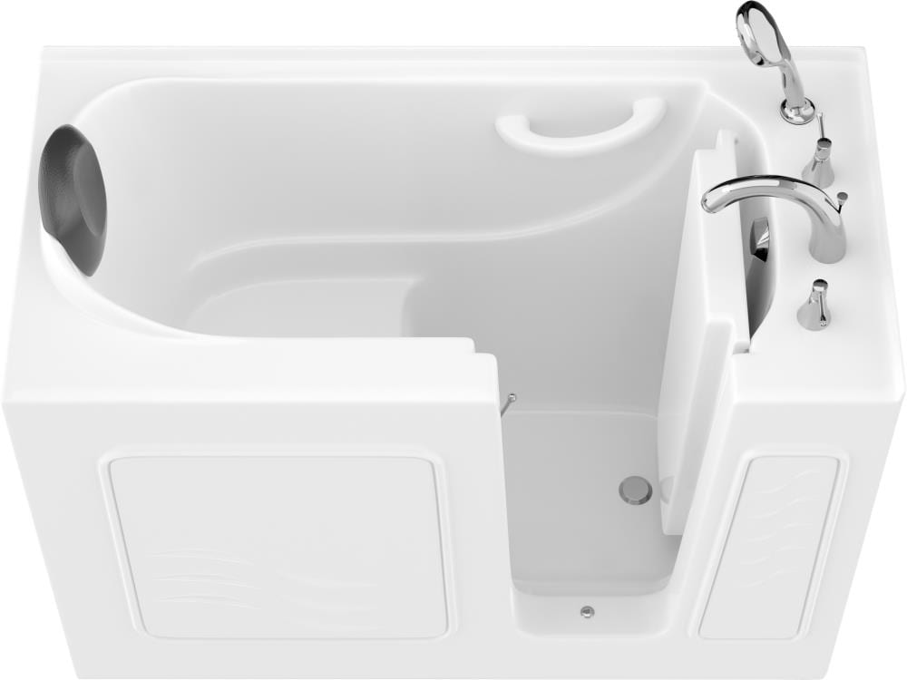 Endurance LS2653RWS-CP Safe Palace 26.375-in x 53-in White Gel-coated fiberglass Rectangular Walk-in Soaking bathtub with Faucet Hand Shower with Drain ( Right Drain )