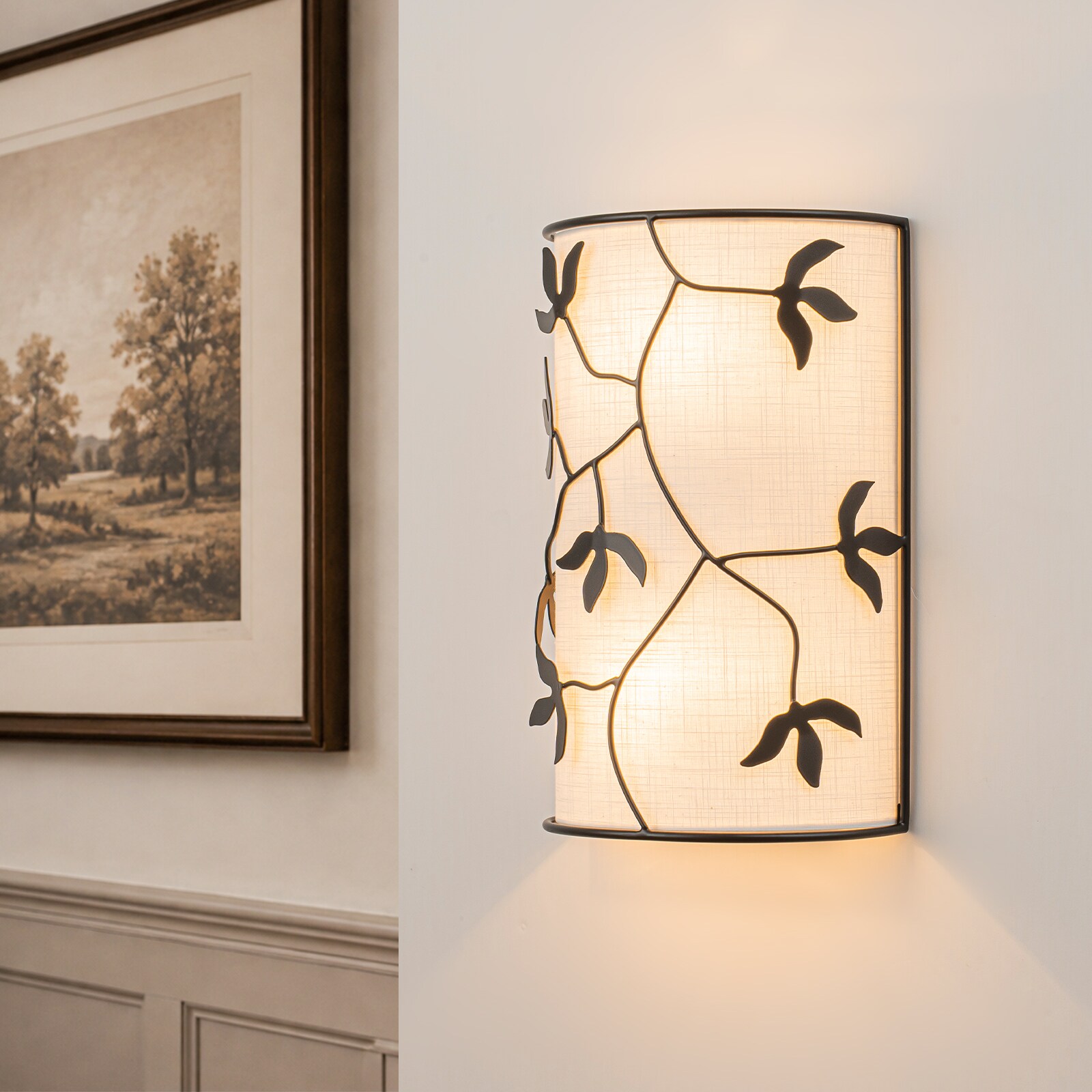 Derynth Luvantis 7.87-in W 2-Light Matte Black Transitional Wall Sconce with White Fabric Shade