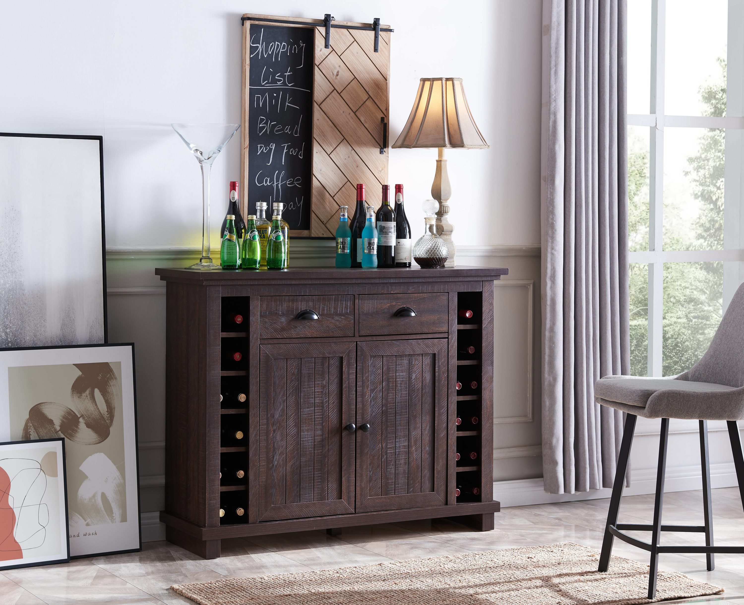 Home Source Industries DC54-MH-LW Arms 48-in x 41.7-in Brown Rectangle Bar Cabinet
