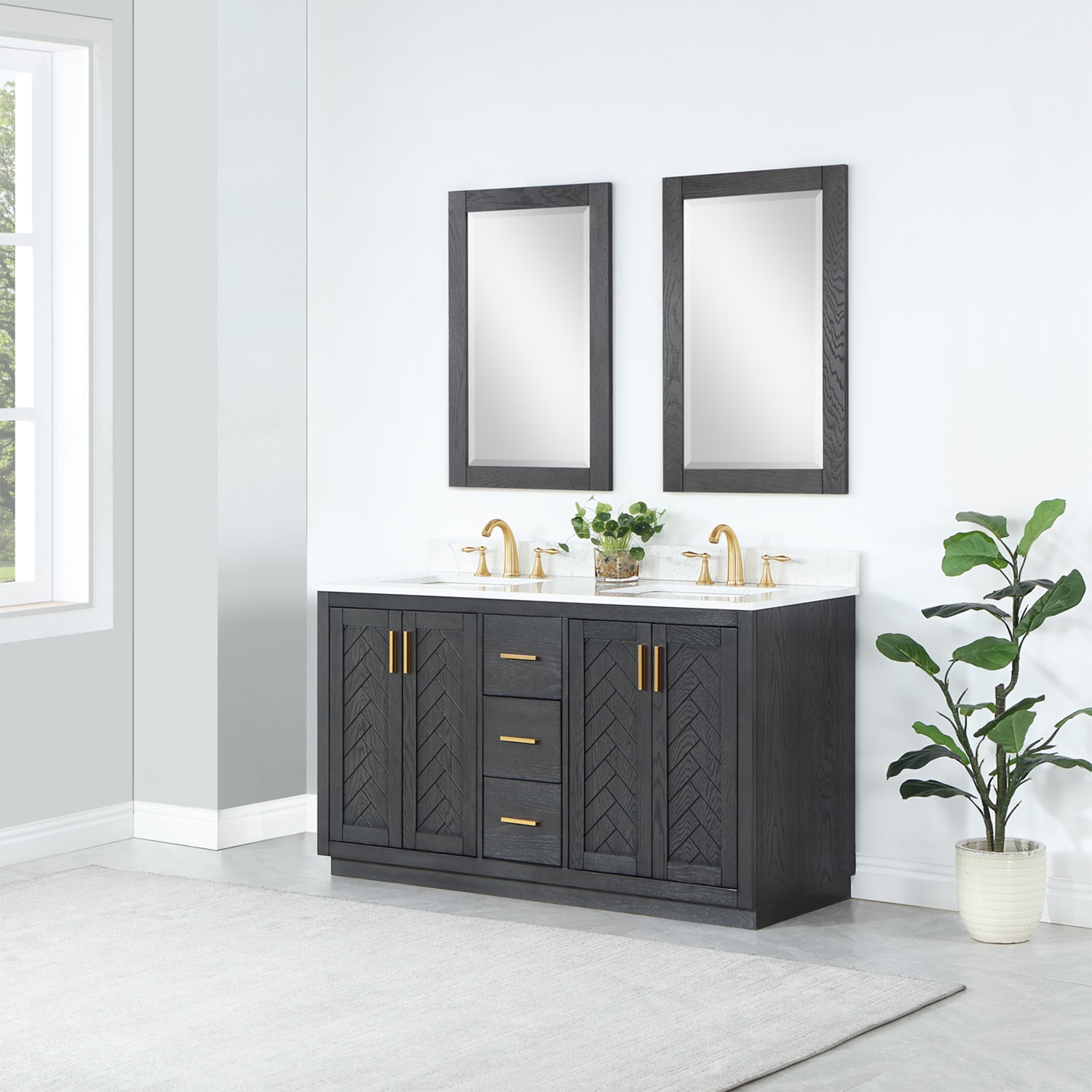Altair Gazsi 60-in Brown Oak Undermount Double Sink Bathroom Vanity ...