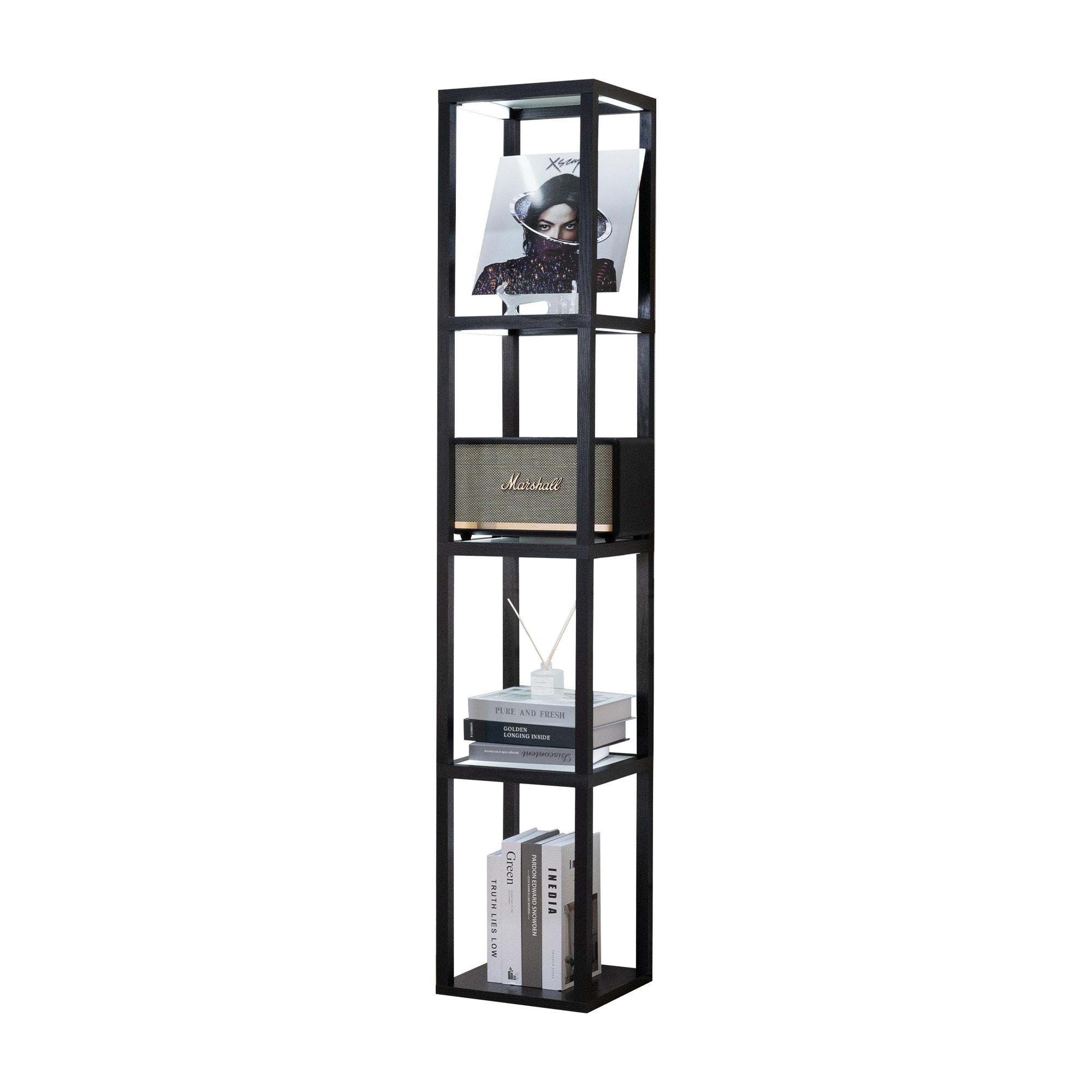 FENLO FEN-105-CCT-BK Open Glass CCT Display Black Shelf Floor Lamp with No shade Shade