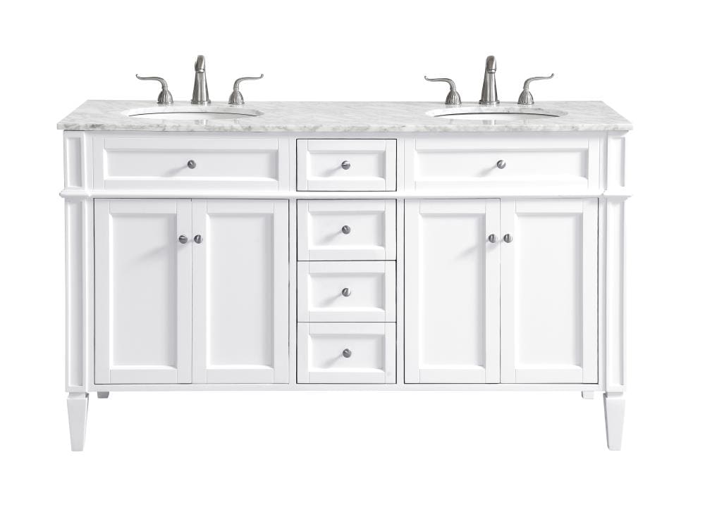 Elegant Decor FI37560DWH First Impressions 60-in White Undermount Double sink Bathroom Vanity with Carrara White Marble Top